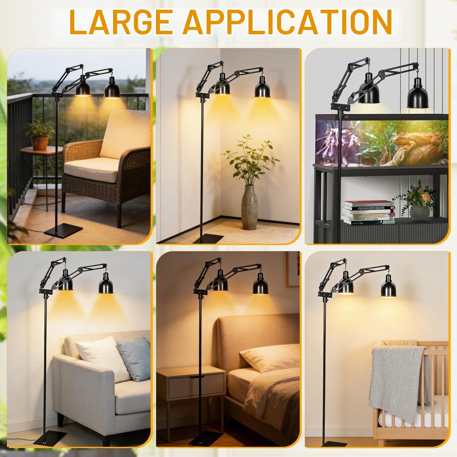 Support de Lampe Réglable pour Reptile, Chauffant pour Aquarium Tortue, Rotation à 360° Support de Lampe pour Terrarium avec 2 Crochets pour Tortue, Terrarium, Réservoir en Verre, Cages