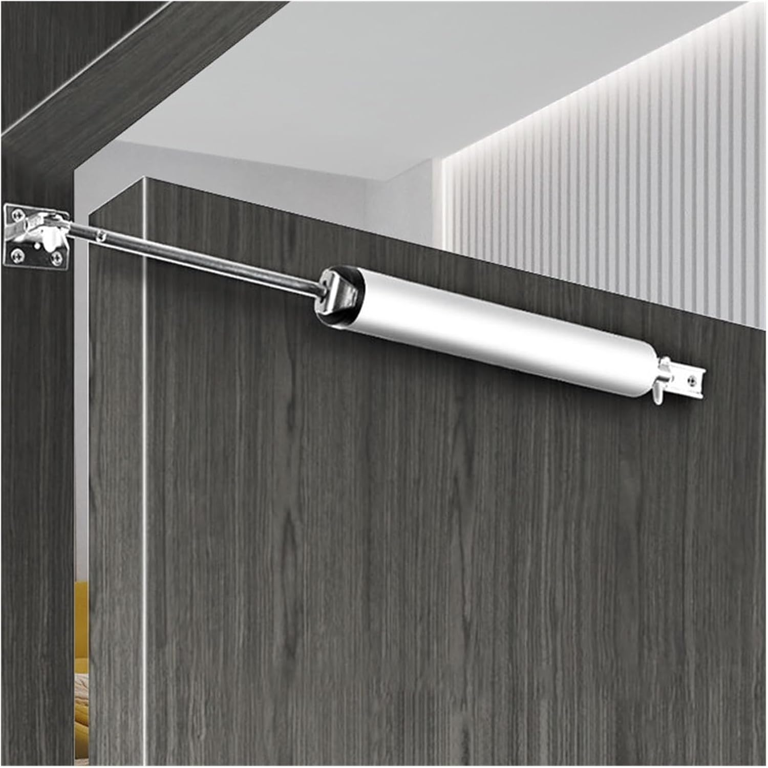 Automatic Door Closer 35kg Aluminum Alloy Soft Closing Adjustable Gas Spring 100 Degree Positioning Stop Hardware(White)