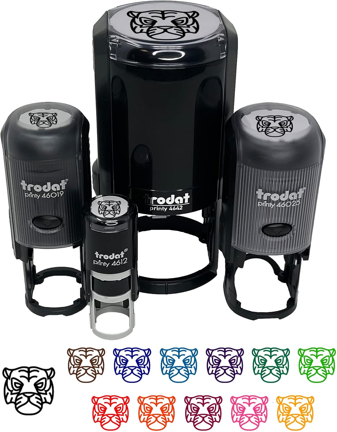 Tiger Head Icon Self-Inking Rubber Stamp Ink Stamper for Stamping Crafting Planners - 1-1/2 Inch Large - Blue Ink