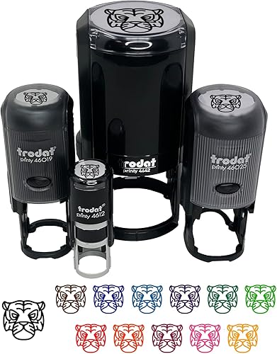 Tiger Head Icon - Sello de goma autoentintado para sellar planificadores de manualidades, tamaño pequeño de 34 pulgadas, tinta naranja