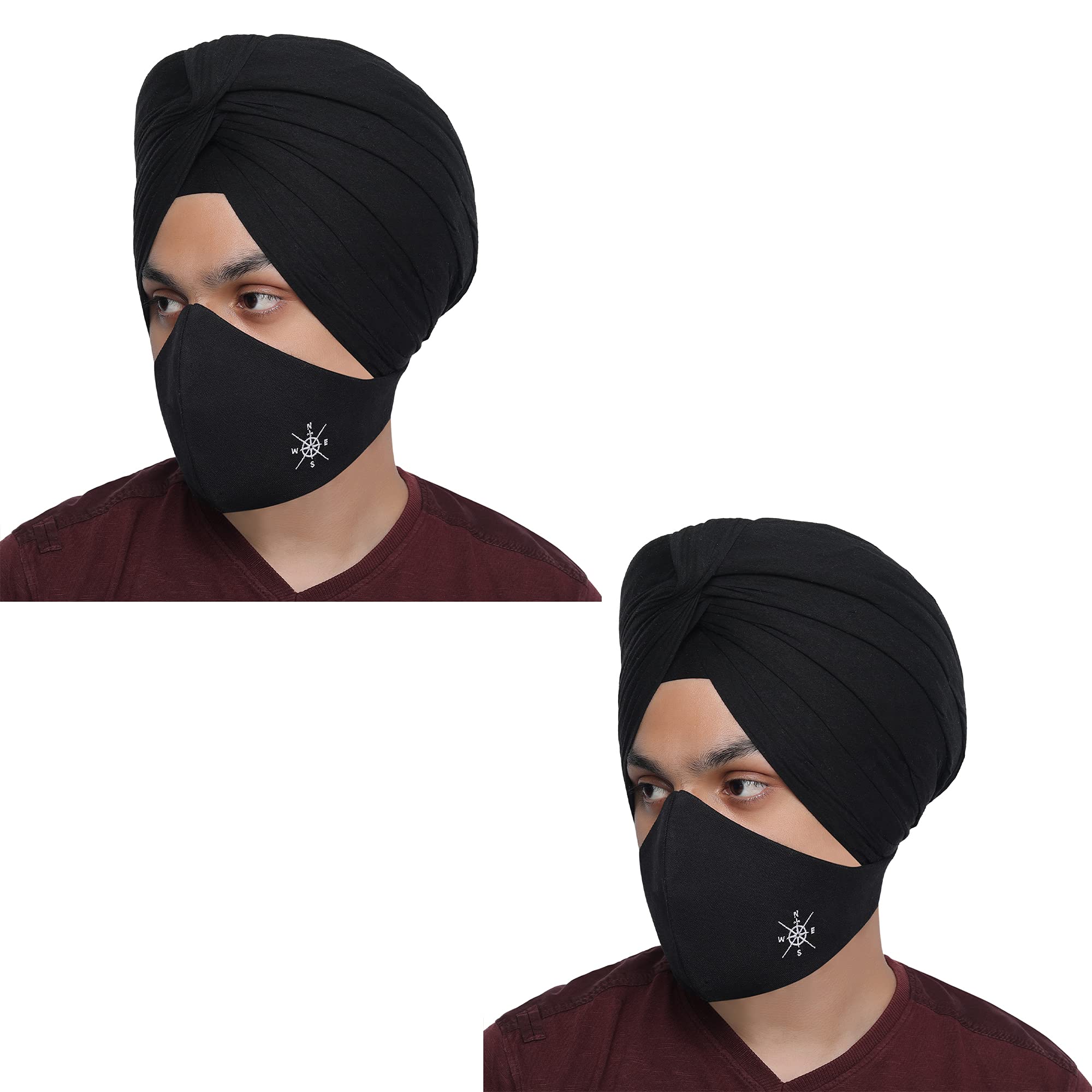 MASQ By Q-One Mens Compass 3 Layer, Reusable, Size Adjustable Cotton Cloth Face Mask for Sikhs with Velcro without Valve (X-Large, Black) - Combo Pack of 2 (B091PTHV33) Amazon Price History, Amazon Price Tracker