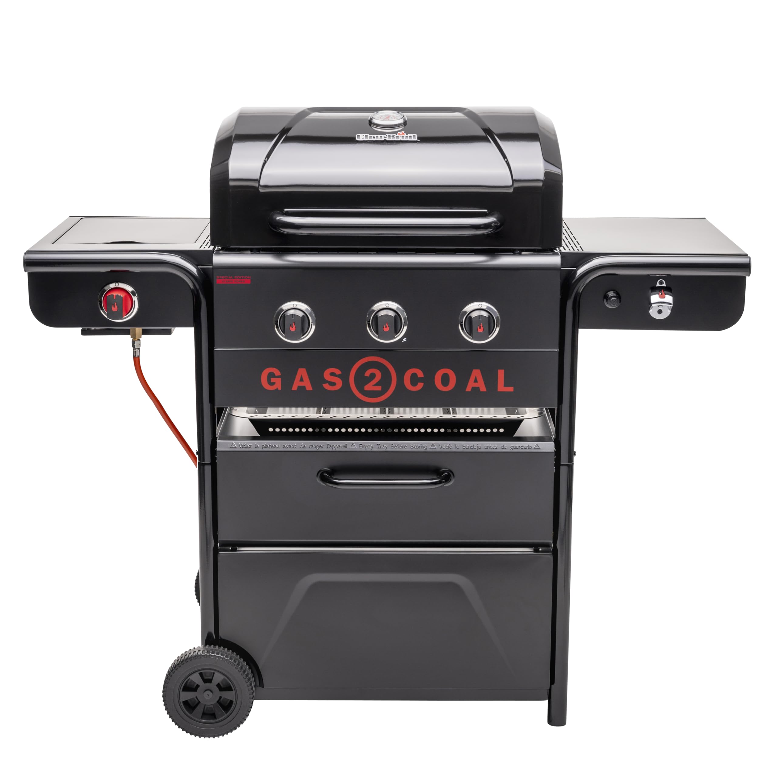 Char-Broil Gas- & Hybridgrill Gas2Coal Special Edition 3 Brenner, Holzkohleschale, 900°C Sear-Brenner