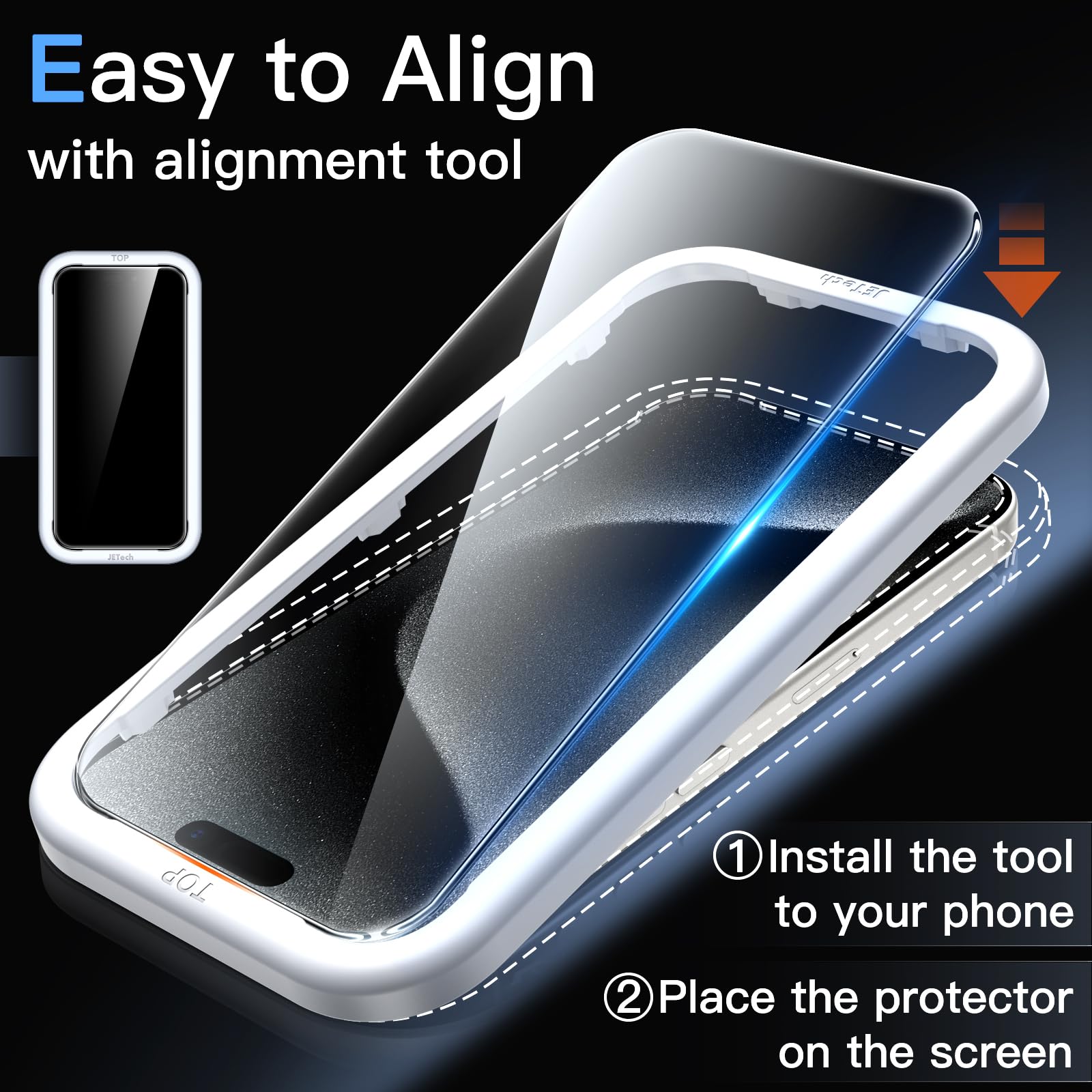JETech 9H Pellicola Protettiva Infrangibile per iPhone 15 Pro 6,1 Pollici, Vetro Temperato Film di Grado Militare con Strumento di Installazione Facile, Trasparente HD, 3 Pezzi