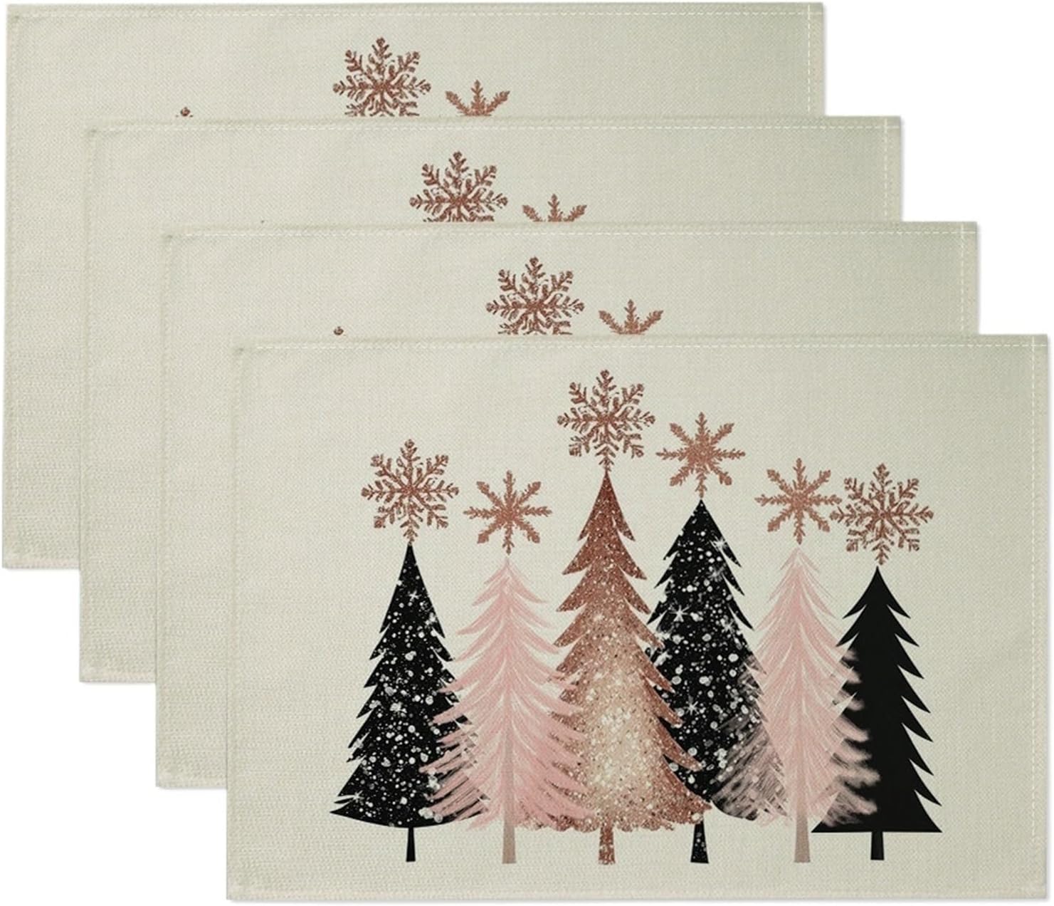 4PC Tree Gold Powder Meal Mat Christmas Tree Snowflake Table Restaurant Decoration