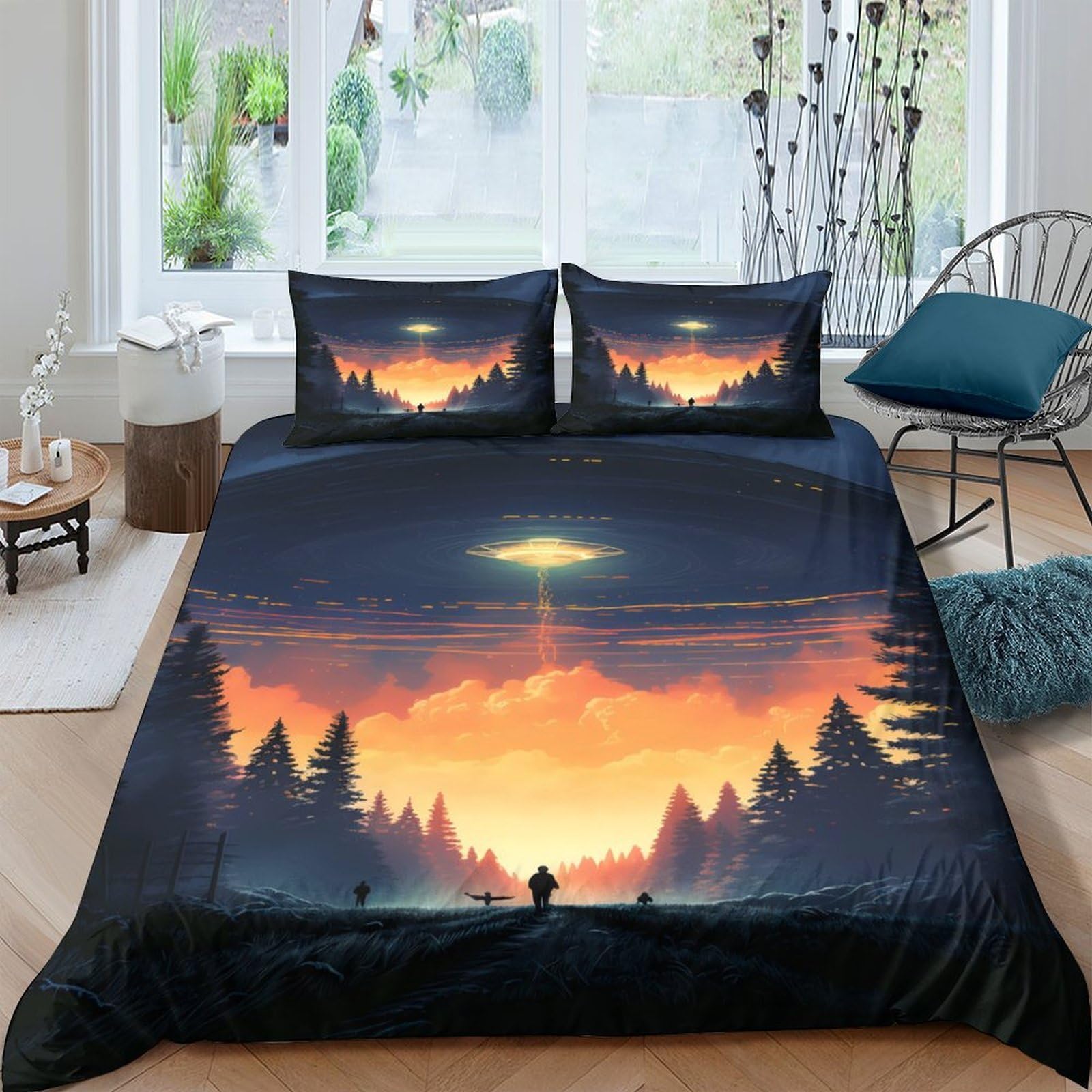 Ctjqhvkz Style-1 3D Printed Sunset Forest Fitted Sheet Microfiber Soft Breathable Twilight Landscape Mattress Cover For Bedroom Dorm Decor Single（135X200cm）