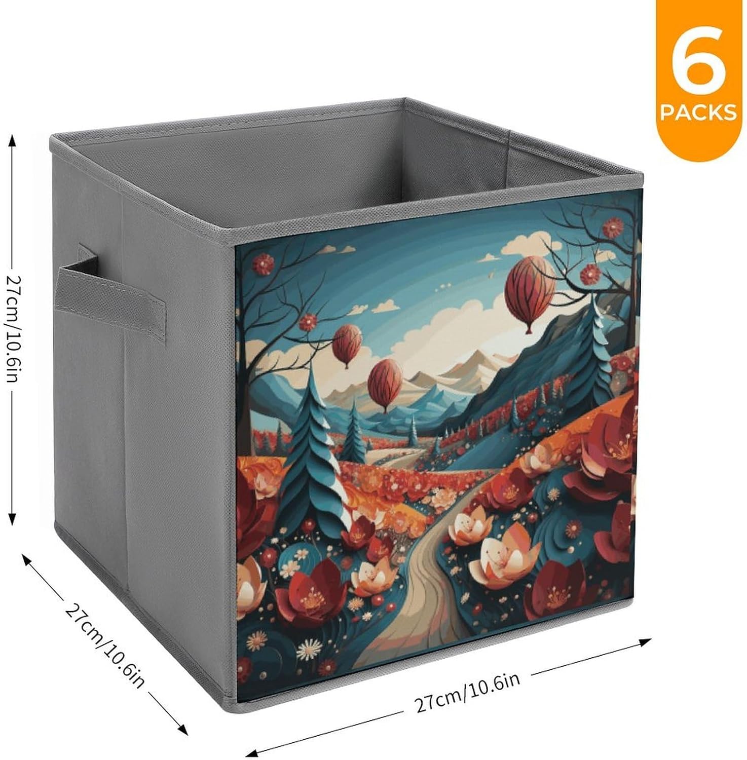 Paper Cutting Painting Storage Cubes Set of 6 Storage Bins with Handles Collapsible Storage Basket Fabric Storage Box for Shelves Large Closet Shelf Organizer for Organization 11 Inch