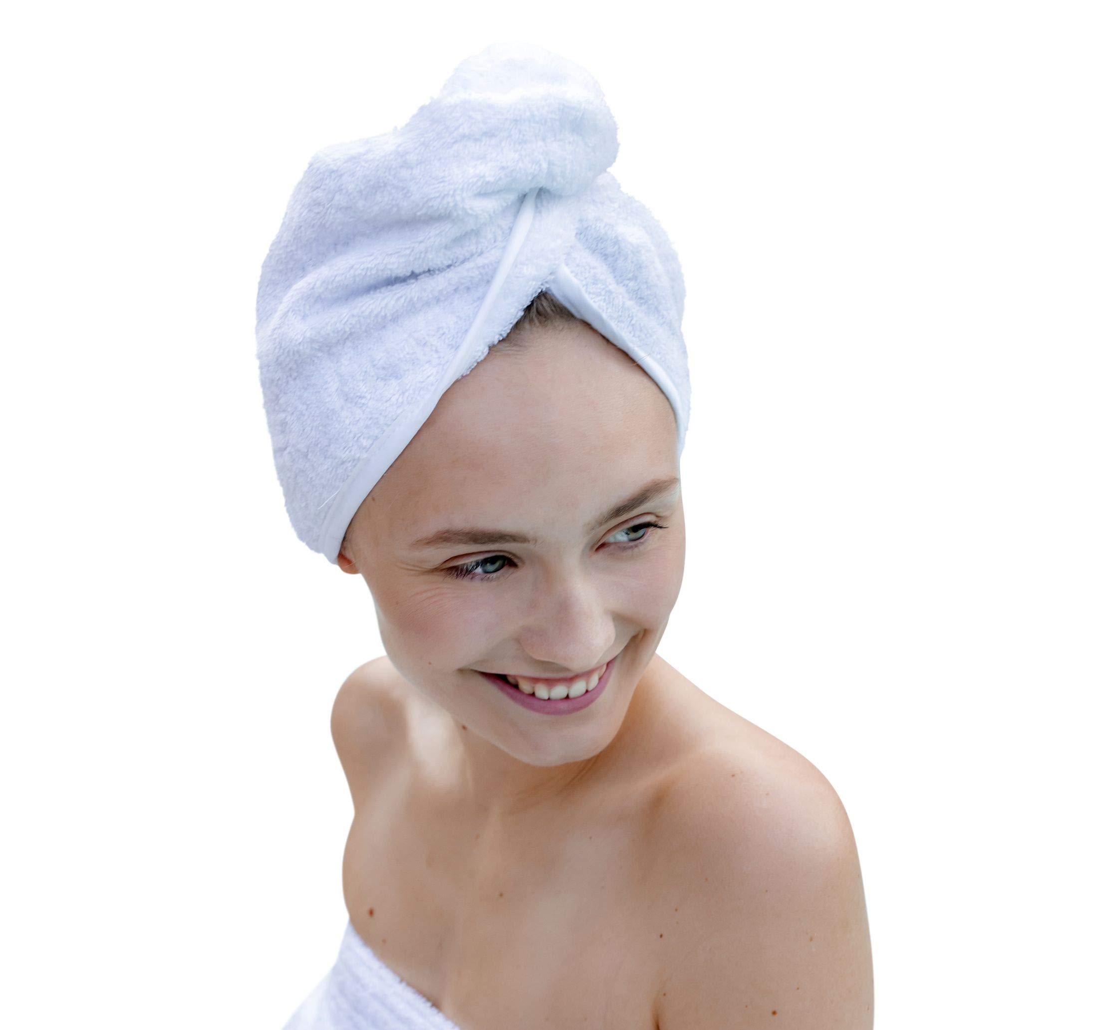 Turban Cheveux Carenesse - 100% Coton - 24x70 Cm - Rose Avec Bouton