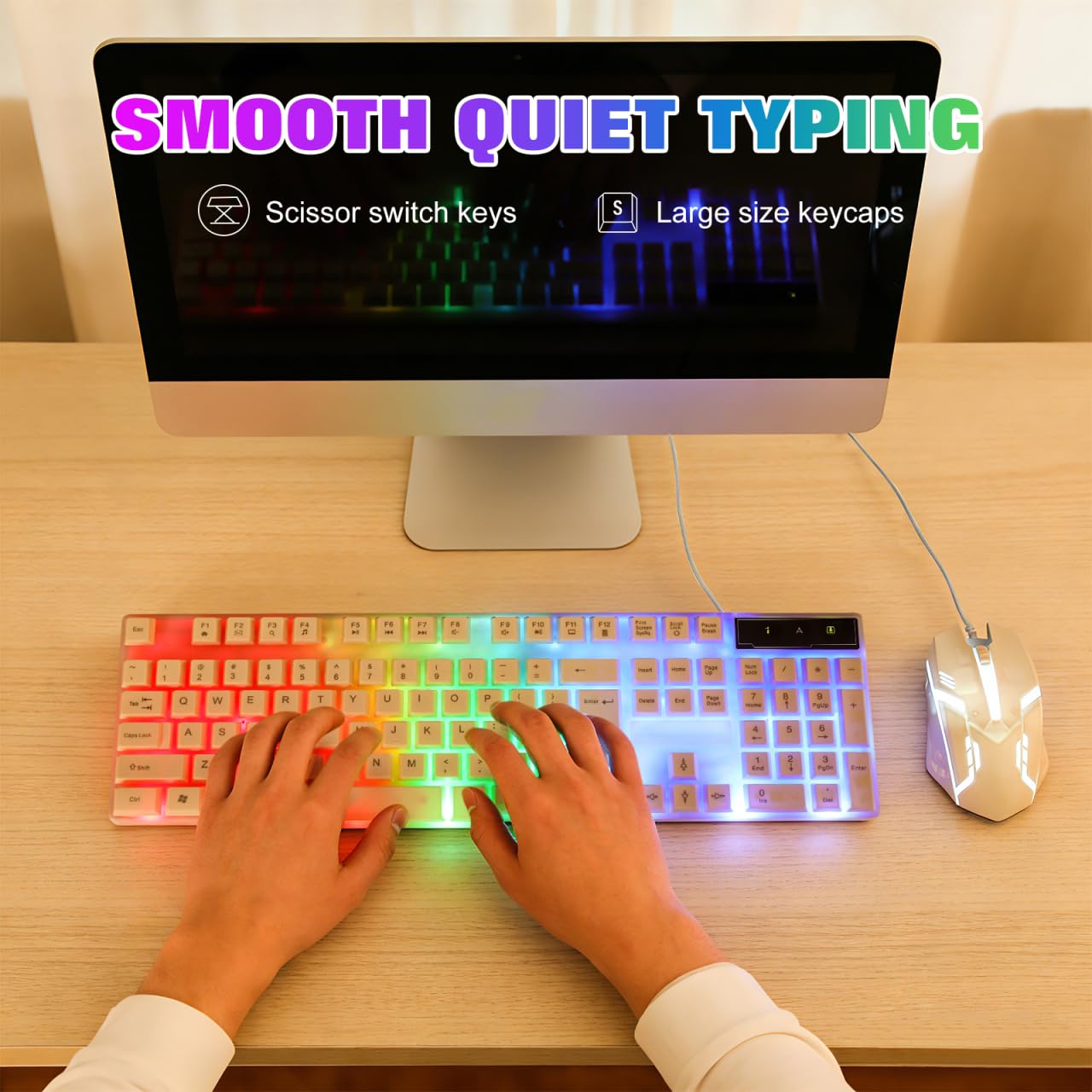 Angoily Set Tastiera Mouse Wired USB Ergonomico Tastiera Gamer Bianco con Retroilluminazione per PC Giochi E Uso Quotidiano