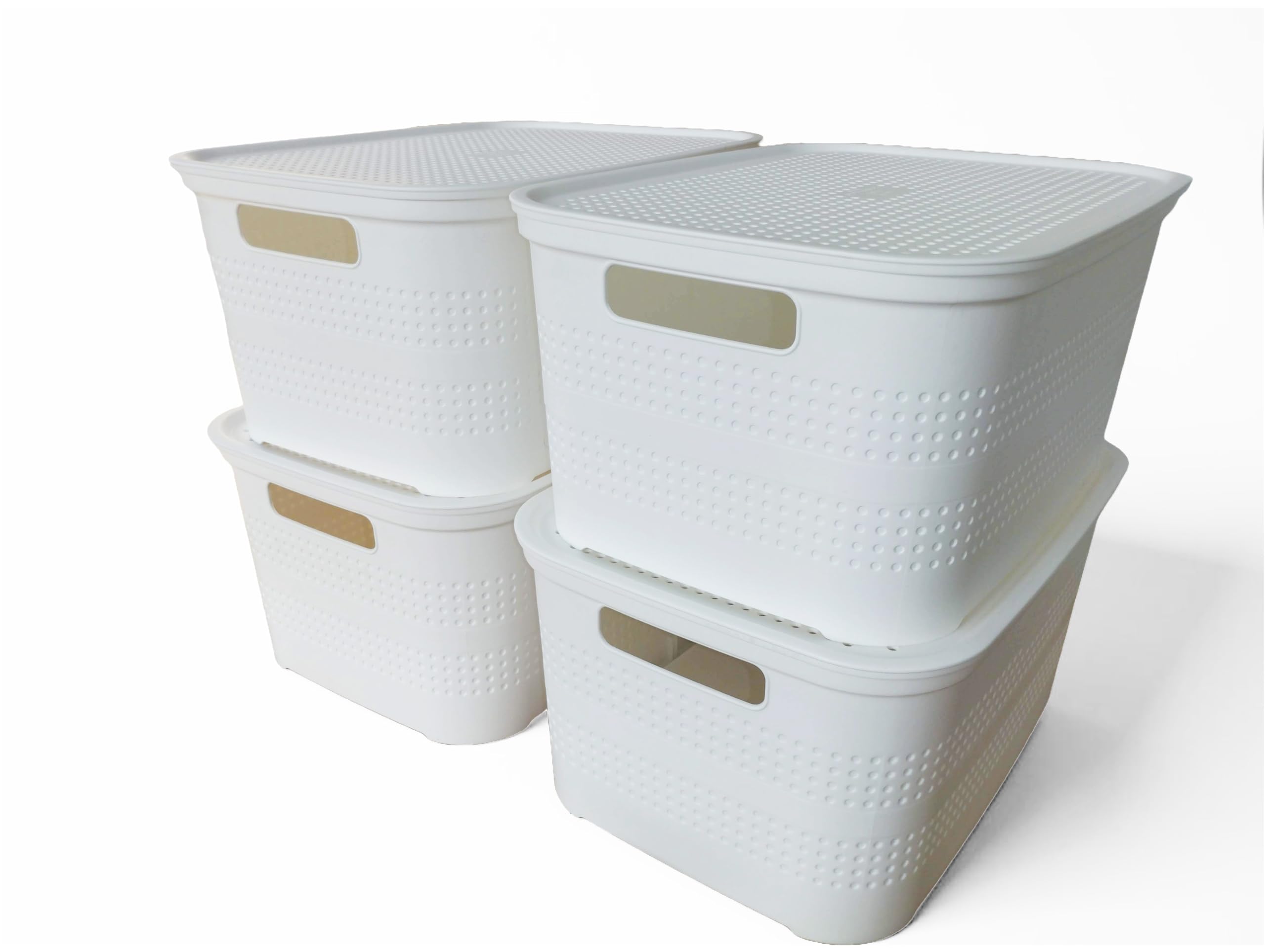 Boîte de rangement multi-usages Ecoplast (Lot de 4) blanches moyennes avec couvercle et séparateur