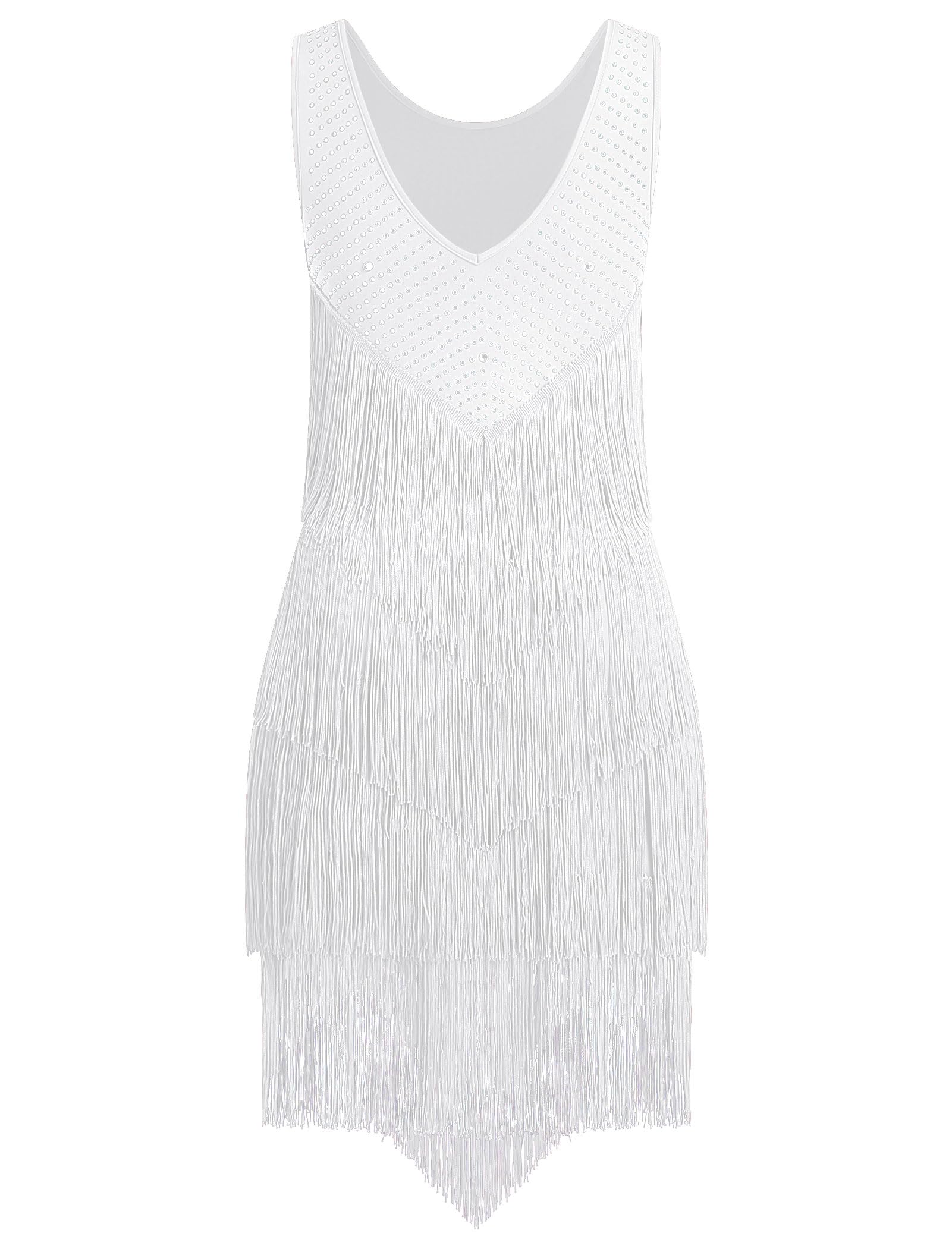 Damen Quaste Latin Dance Kleid Vintage 1920s Ärmellos Sexy Cocktail Party Fransen Flapper Fancy Kleider Mini Tango Samba Cha Cha Clubwear Ballroom Kostüme
