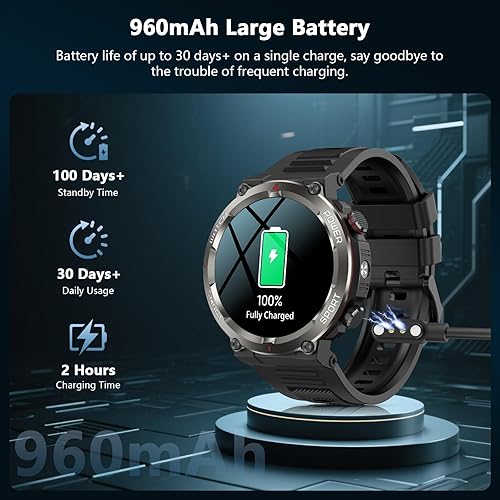 Miniatura 3 de IOWODO Reloj inteligente, reloj inteligente HD de 1.85 pulgadas para hombres y mujeres (respuestahacer llamadas), reloj de fitness con rastreador
