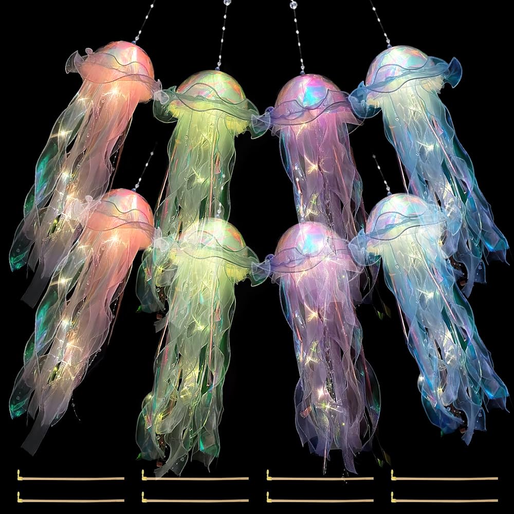 Jonuin 8 Pcs Jellyfish Light, Hanging Jellyfish Lamps, Jelly Fish Light Lamp, Jellyfishs Lanterns, Jelly Fish Decoration