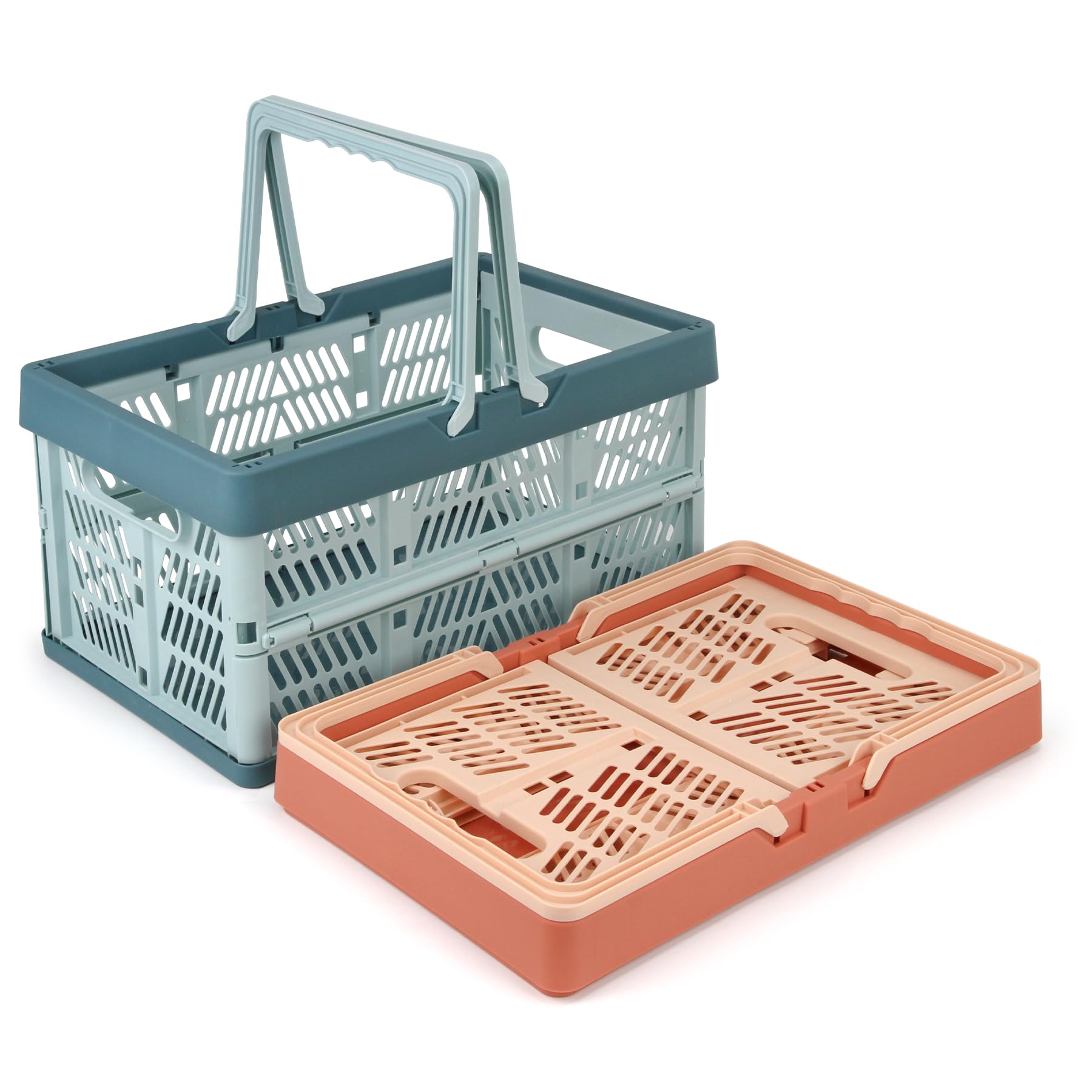 Domiella 2-Pack Foldable Storage Baskets, Collapsible PP Crates with Handles - 20L Capacity, Strong and Portable for Home Organization, Picnic and