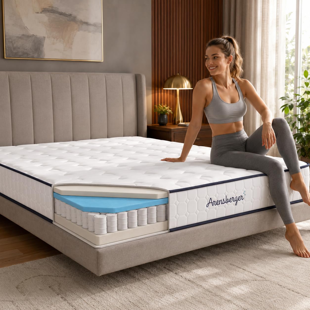 Arensberger Lena, materasso a molle con memory foam, 160 x 200 cm, altezza 21 cm, durezza H3/H4, materasso a molle insacchettate, materasso arrotolabile, ergonomico
