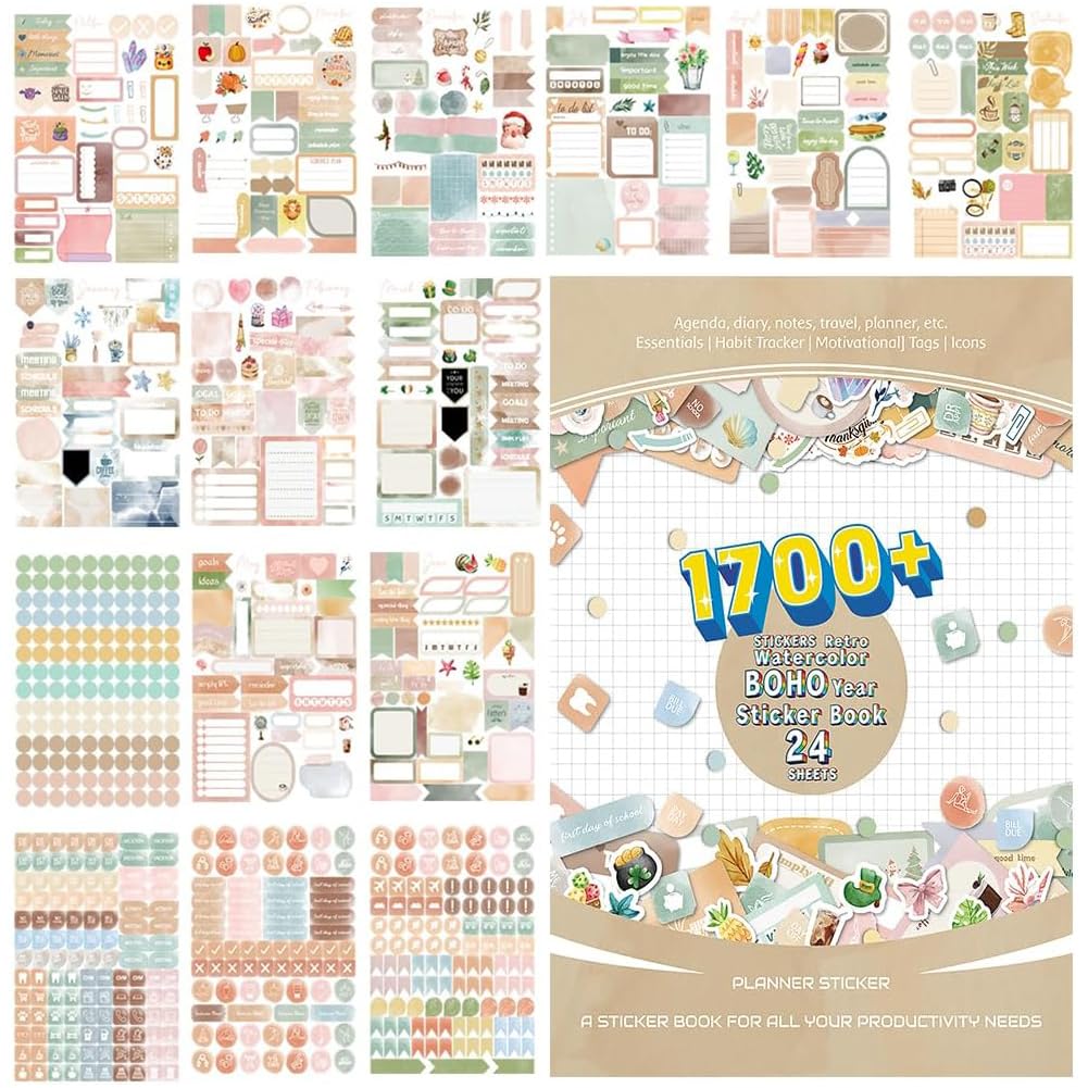 Mifklmv Women's Colorful Planner Stickers 1700+ Pcs/24 Sheets Stickers For Scrapbooking Bullet Journal Stickers For Journaling For Scrapbooking, Calendar Sticker For Journals, Bullet Planning, Scrapbooking