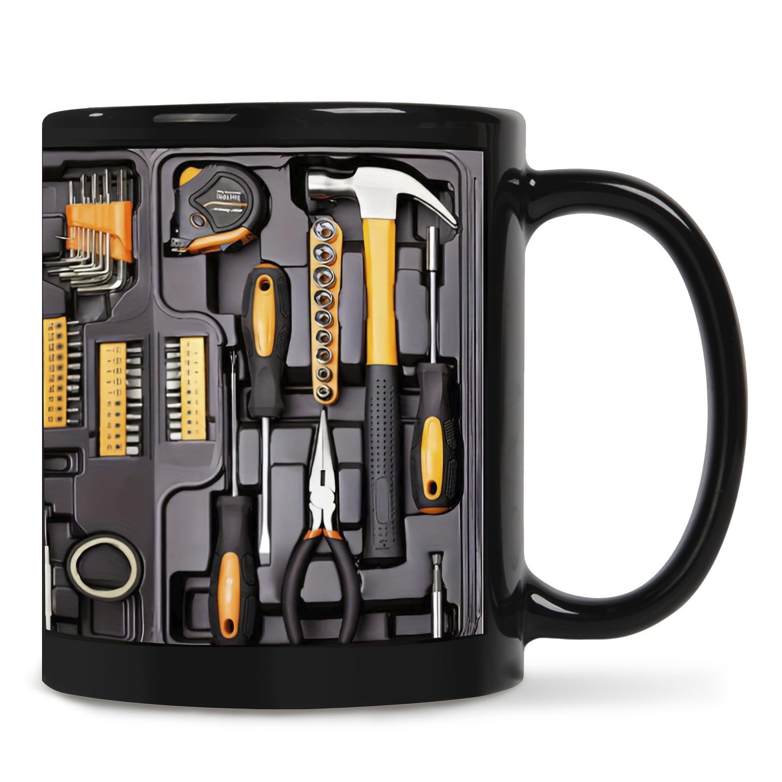 Ceramic Mechanic Toolbox Coffee Mug, 12 Oz Funny Black Tool Box Set Cup with Handle, Large Toolbox Coffee Cups for Engineer Men Him Dad, Novelty Funny Mugs Gifts