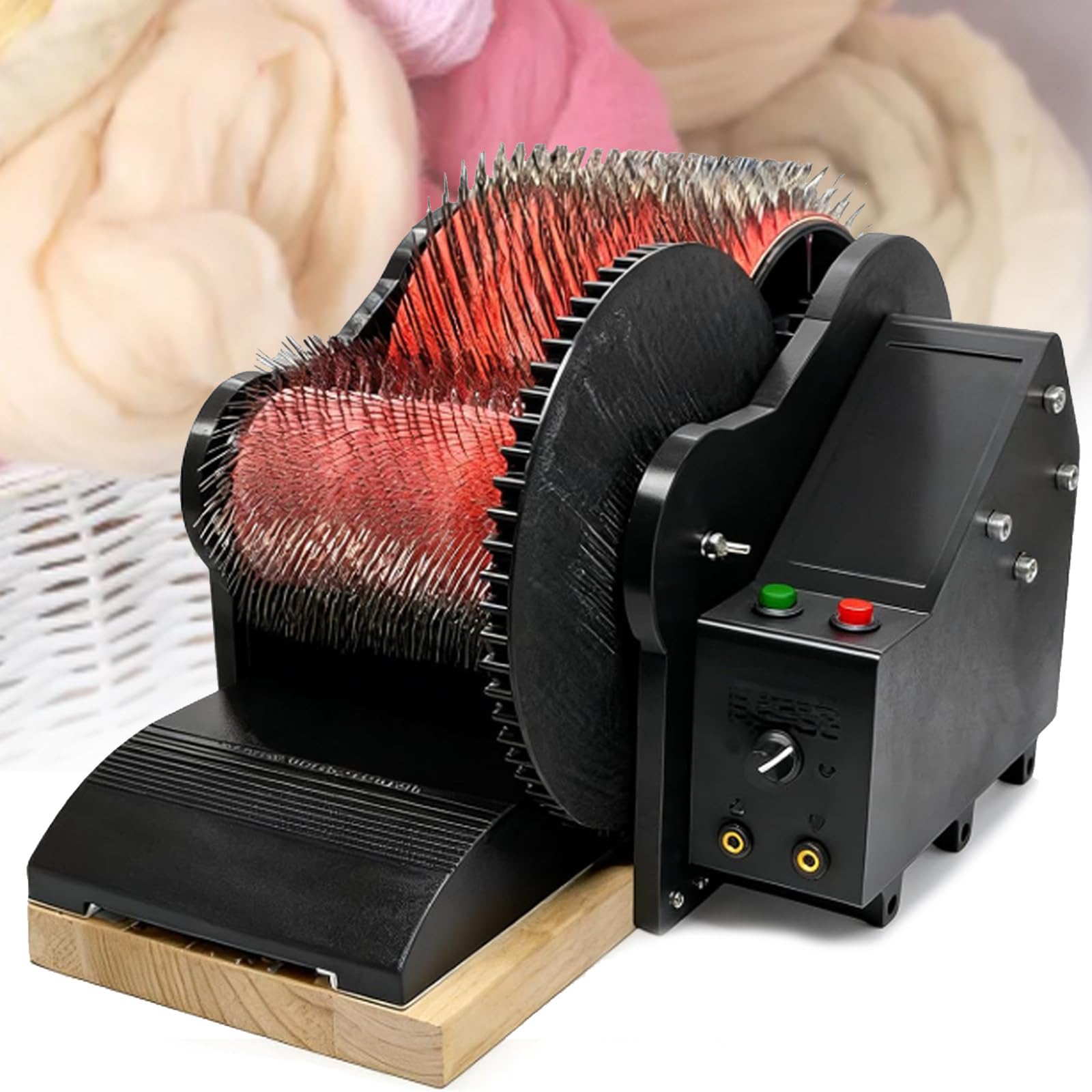 Osnzyc Dual Rollers Wool Drum Carder, 50W Electric Carding Machine with Brush & Awl, for DIY Felting, Fibre Blending, Colour Mixing and Impurity Removal
