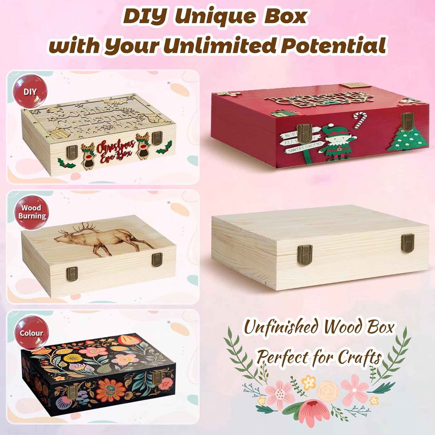 2 Pack Unfinished Wooden Box with Lid Small Wood Boxes(12 x 9X 3.1 inch) Natural Pine Wooden Box for Crafts,Wooden Gift Boxes,Memory Keepsake Jewelry Boxes Decor Storage