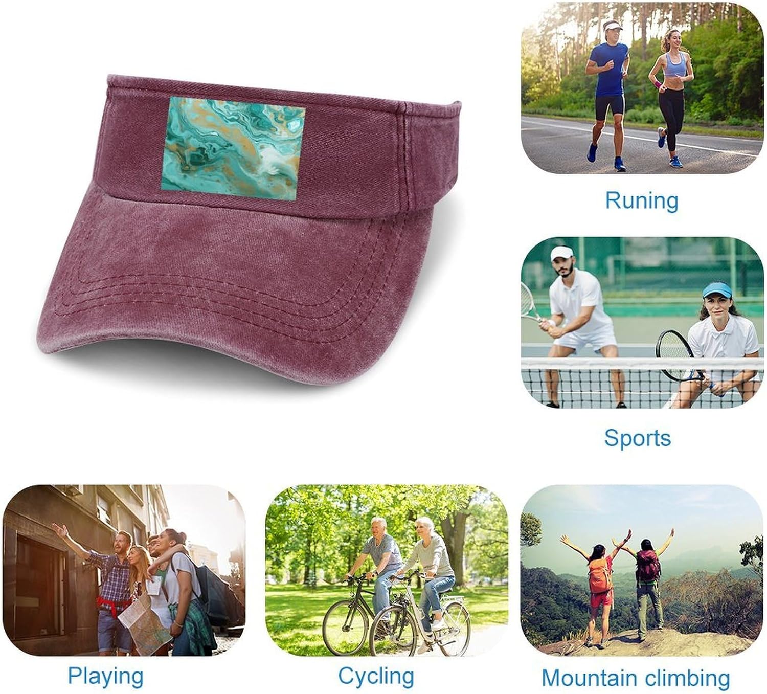 Teal and Gold Marble Sun Visor Hat for Men Women image 4