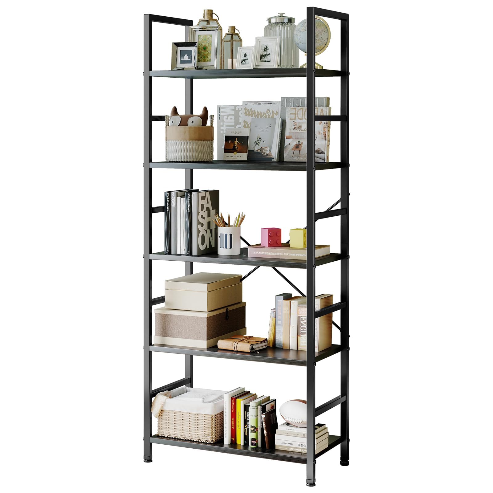 Sweetcrispy 5 Tier Bookshelf, Bookcase Shelf Storage Organizer, Black