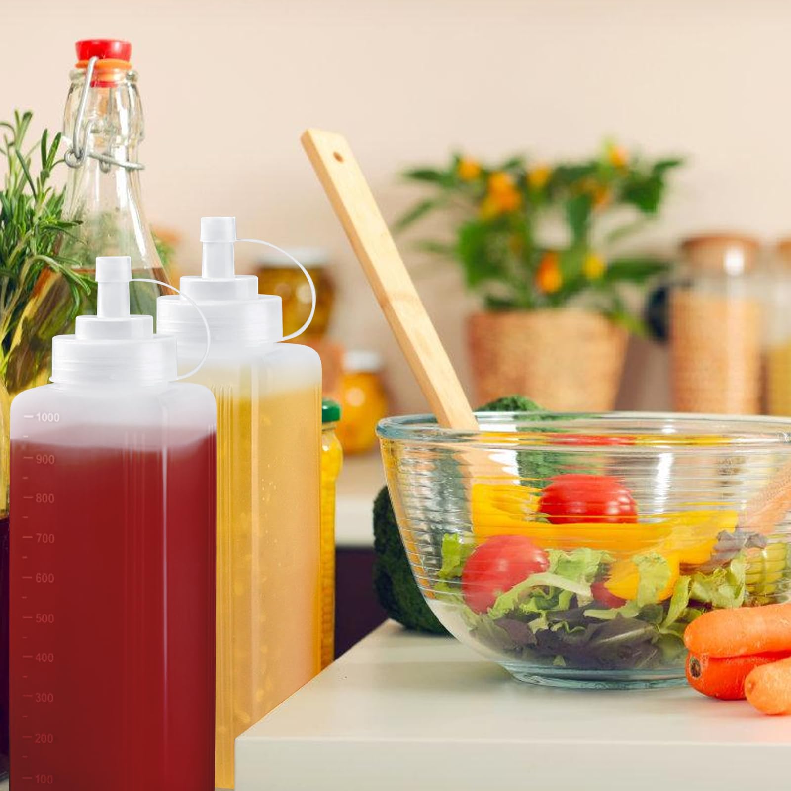 3 Piezas Botella de Salsa: 1000 ML Bote Plastico para Salsas, Squeeze Bottle, Condimento Botellas, Botella de Ketchup, Transparente Condimento Botellas para Condimentos, Mayonesa, Mostaza