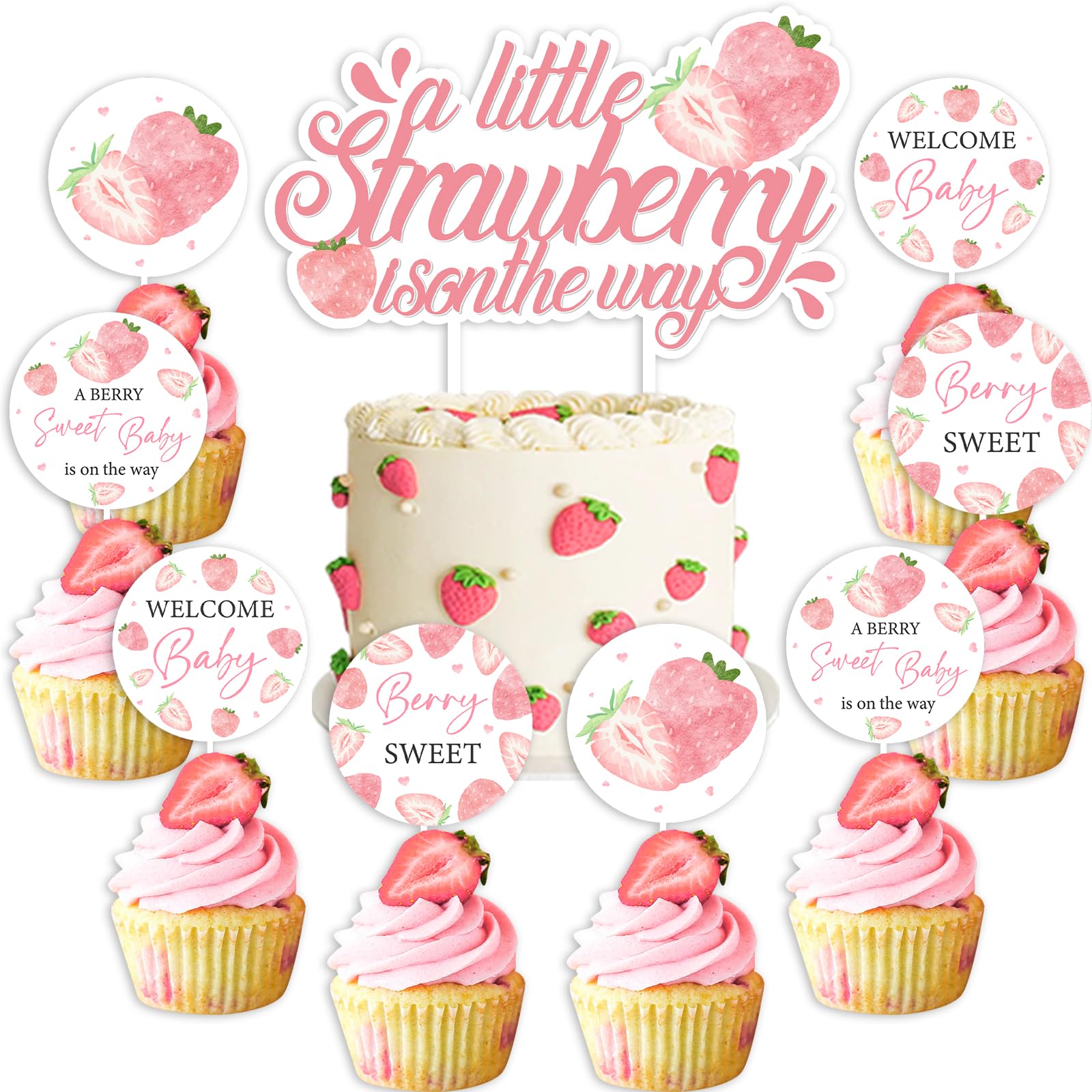 Cheereveal Decorazioni per torte con fragole e mirtilli per ragazze, a tema bacche, per torte di compleanno, cupcake e dessert, feste di compleanno, baby shower, celebrazioni fotografiche