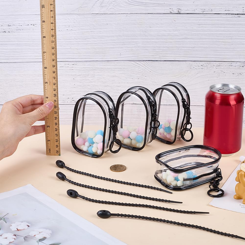 FINGERINSPIRE 4PCS Clear Figures Display Bag 10.7x6.6x4cm Black Portable Figures Storage Bag with Keychain Plastic PVC Display Case with Small Balls Single Zipper Closure Collectible Case - Image 3