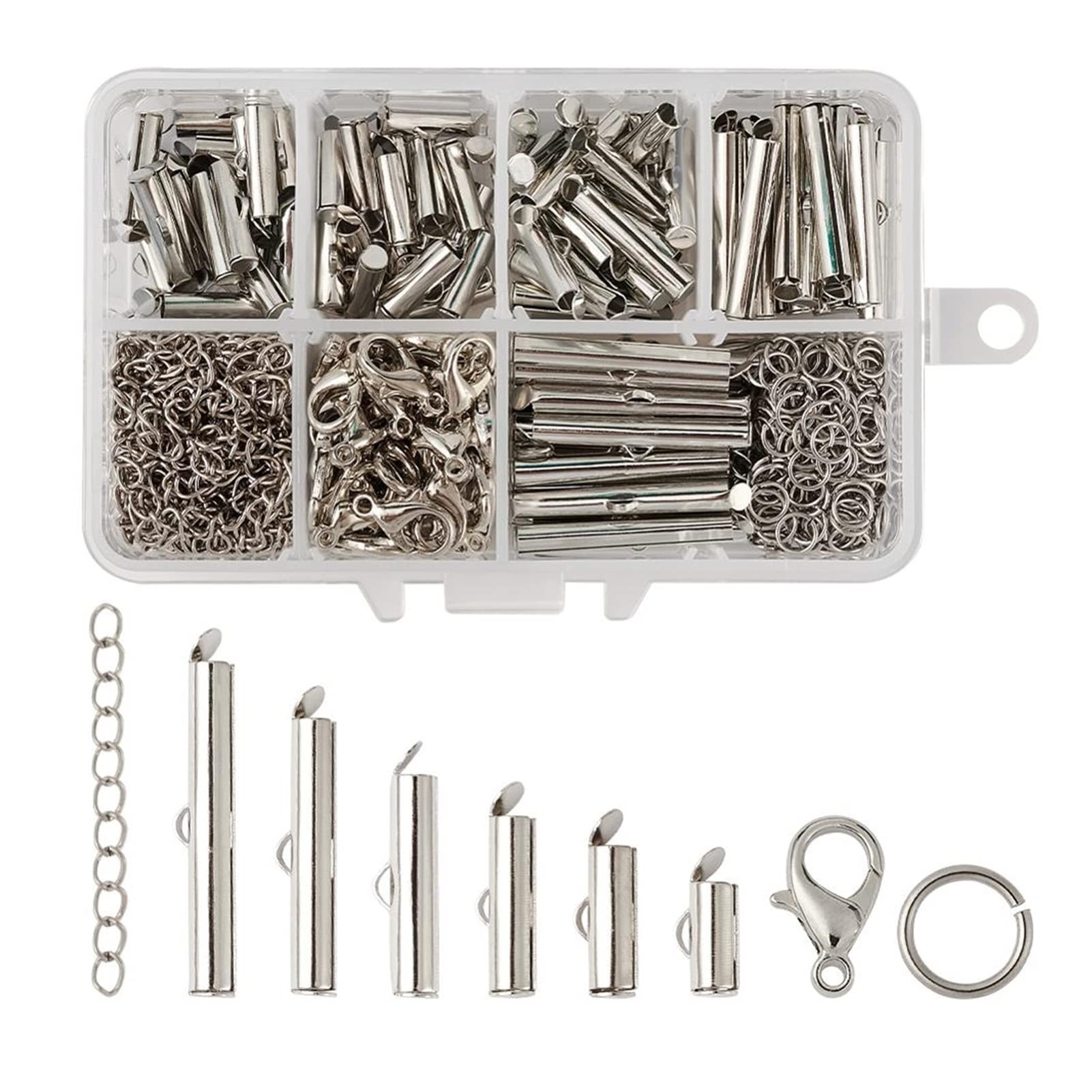 yaoqijie Crimp End Beaks Beaking Slide on End Closp Fibbia Tubi Proves Azzurro Catene di estremità Salto Anelli di salto Aragosta Clasps Fai da te Making making. lasting ( Color : Stainless Steel )