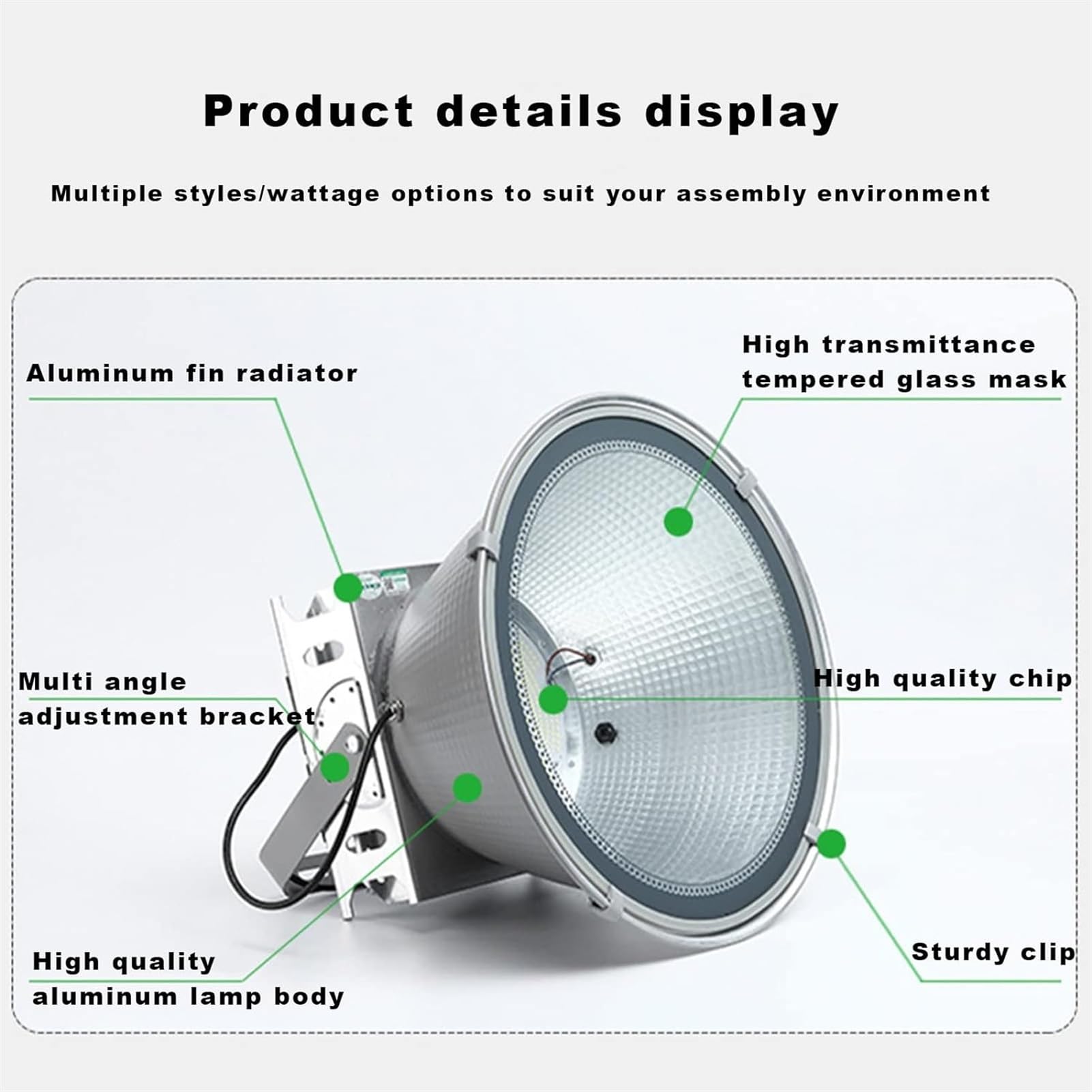 Reflektor LED do użytku na zewnątrz, 300-4000 W, IP66, wodoodporna lampa bezpieczeństwa, światło robocze o wysokiej jasności, na podwórko, magazyn, stadion, garaż