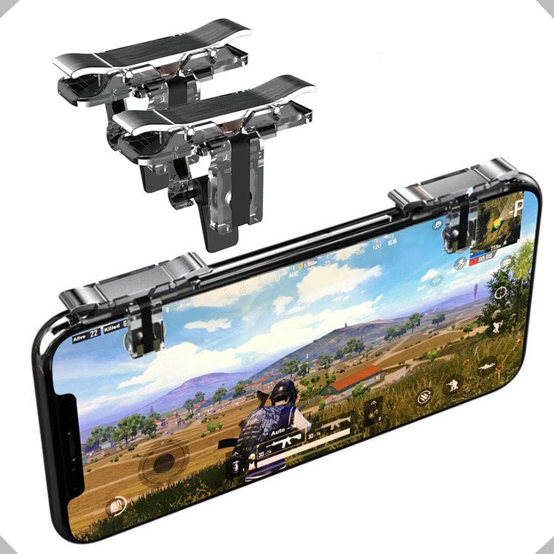 EcoMix Upgrade Version T10S PUBG Highly Sensitive Fire Button One Pair Portable Stretchable Adjustable Rules of Survival Knives Out Gaming Trigger Gamepad Mobile Game Trigger/For IOS and Android