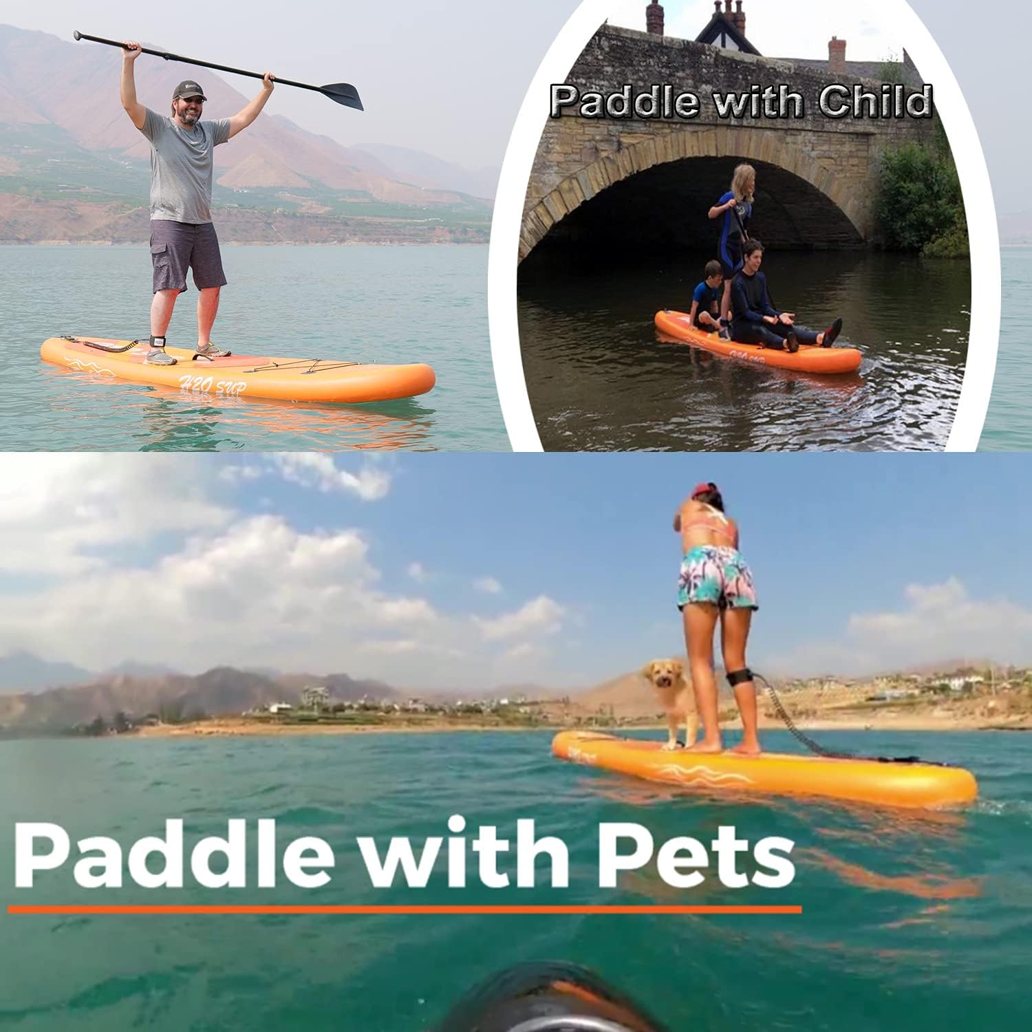 H2OSUP Inflatable Paddle Boards,10'6" x 30" x 6" Stand Up Paddle Board with Backpack,Durable SUP Accessories,Extra D-Rings for Kayak Seat & Non-Slip Deck SUP Boards for Adults