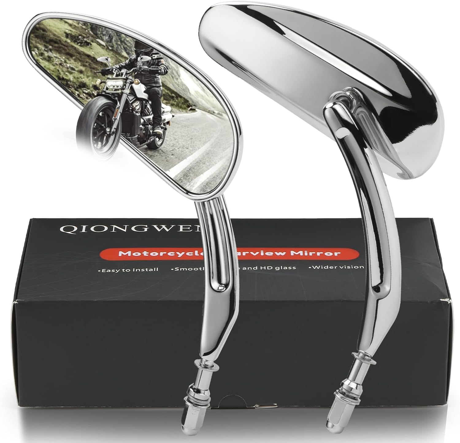 Motorcycle Rearview Mirror 360 Degree Adjustment Teardrop Motorcycle Rearview mirrors Fit For Road King Street Electra Glide Dyna Sportster Softail Road Glide（Chrome）