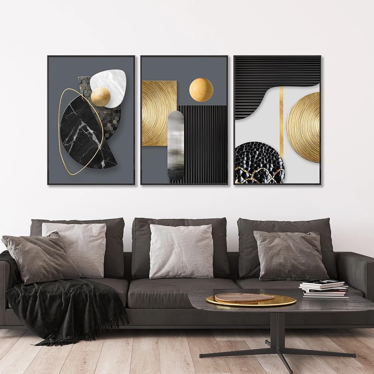 Cuadro abstracto geométrico moderno de 3 piezas para pared, ideal para sala de estar, dormitorio, comedor, cafetería u oficina (60x90cm x 3/Sin marco).