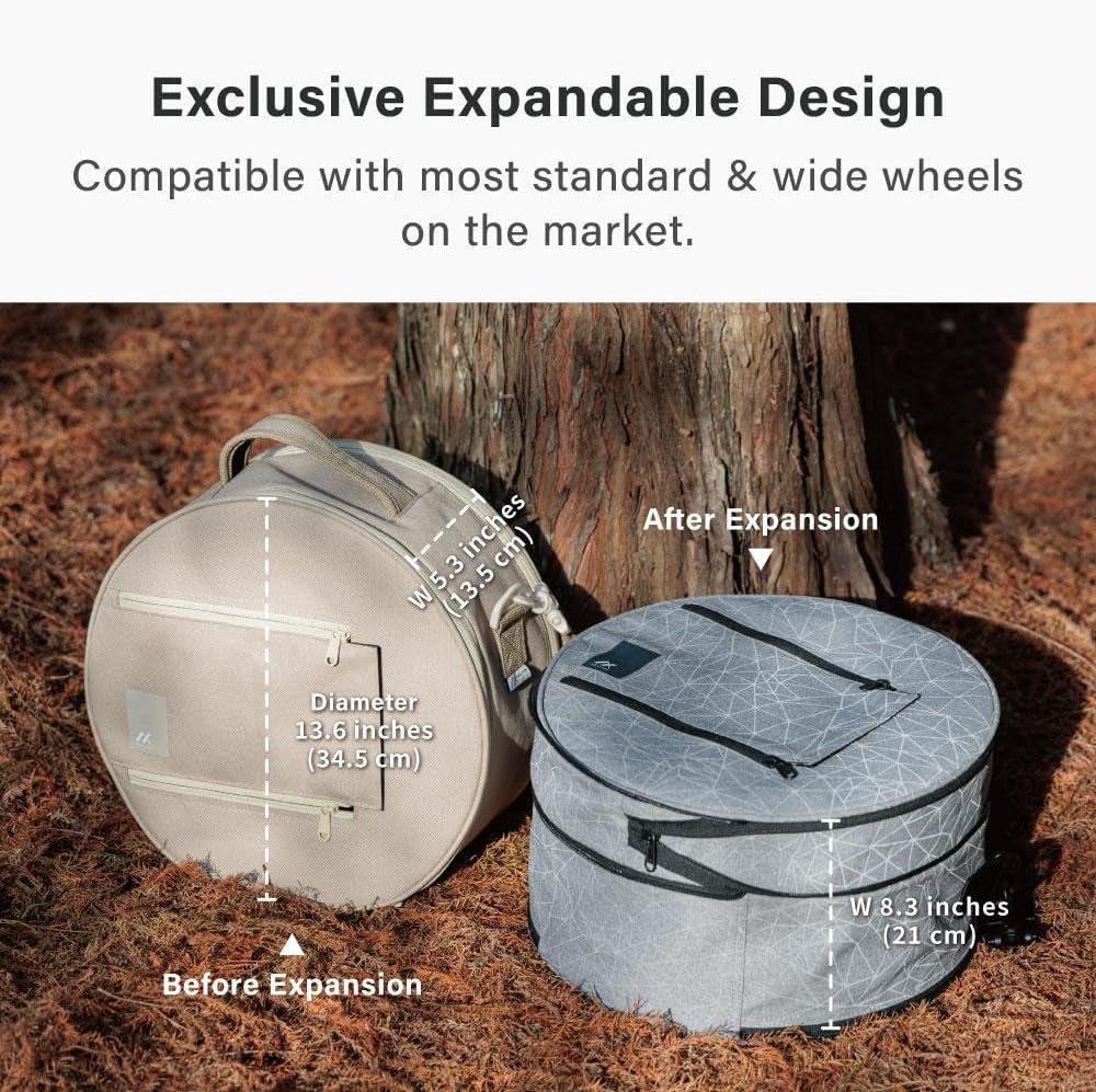 Expandable Yoga Wheel Bag - Smooth Gliding Zipper Carrier for Wide Wheels, Reinforced Handle & Detachable Strap