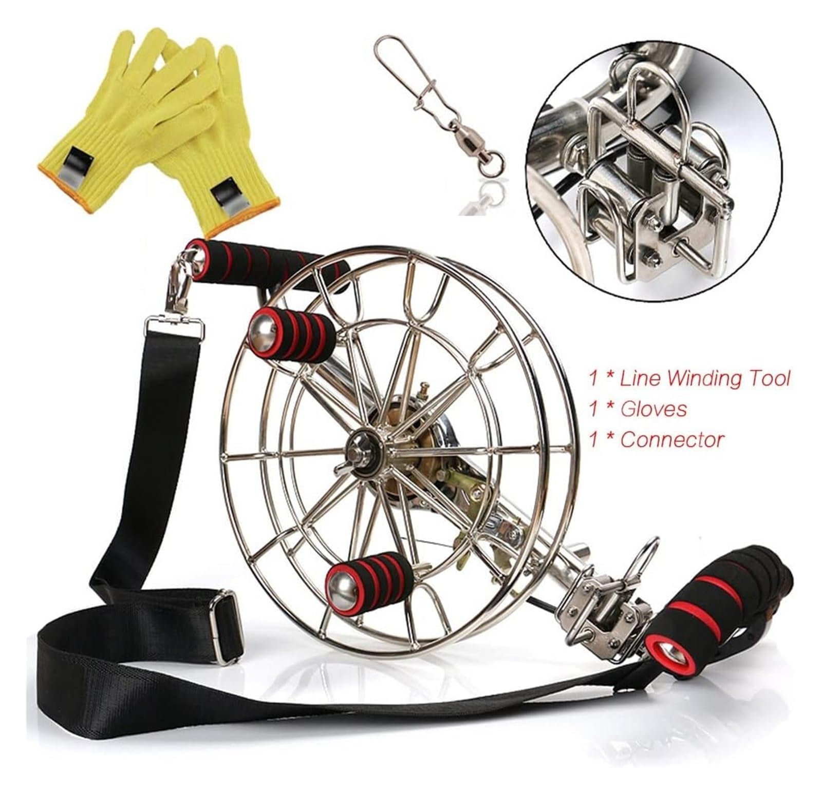 Bobinador de línea de cometa de acero inoxidable con carrete extraíble y guantes, accesorio de cometa al aire libre para niños y adultos