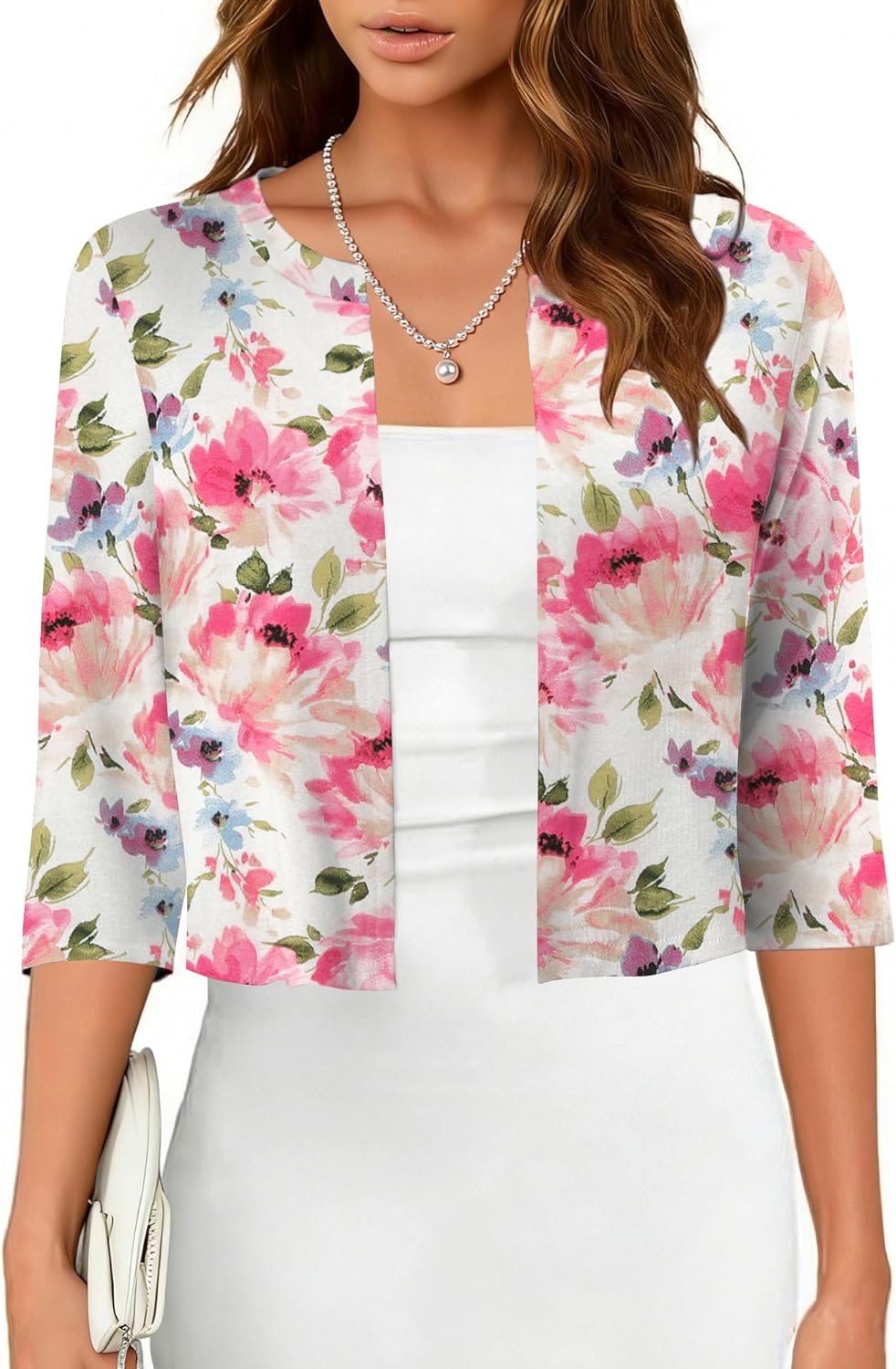 CRAZY GRID Women's Summer Lightweight Cardigan 3/4 Sleeve Shrugs Knit Bolero Open Front Cropped Cardigan for Women S-XXL - Image 2