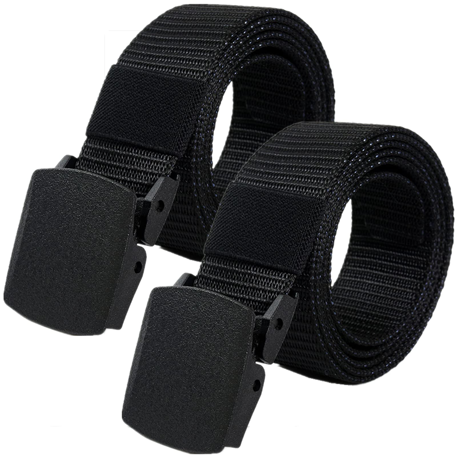 Cinturones de trabajo para hombre, Cinturones for hombres y mujeres, cinturón táctico de nailon ligero, tamaño de hasta 67 pulgadas con hebilla de plástico militar, 2 piezas(Schwarz,130CM/51")