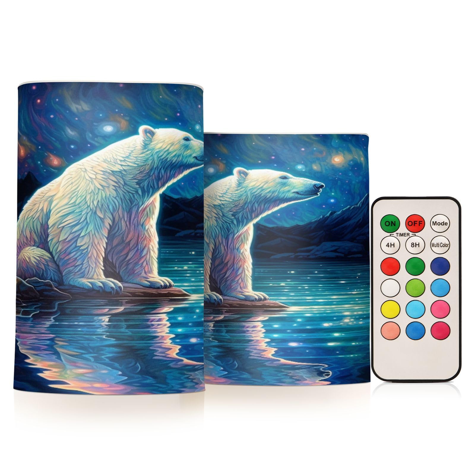 ALAZA Polar Bear (4) Flickering Flameless Candles Battery Operated with Remote Timer,Tea Light Candles LED Pillar Votive Candles Set of 2 for Outdoor Indoor Decorations