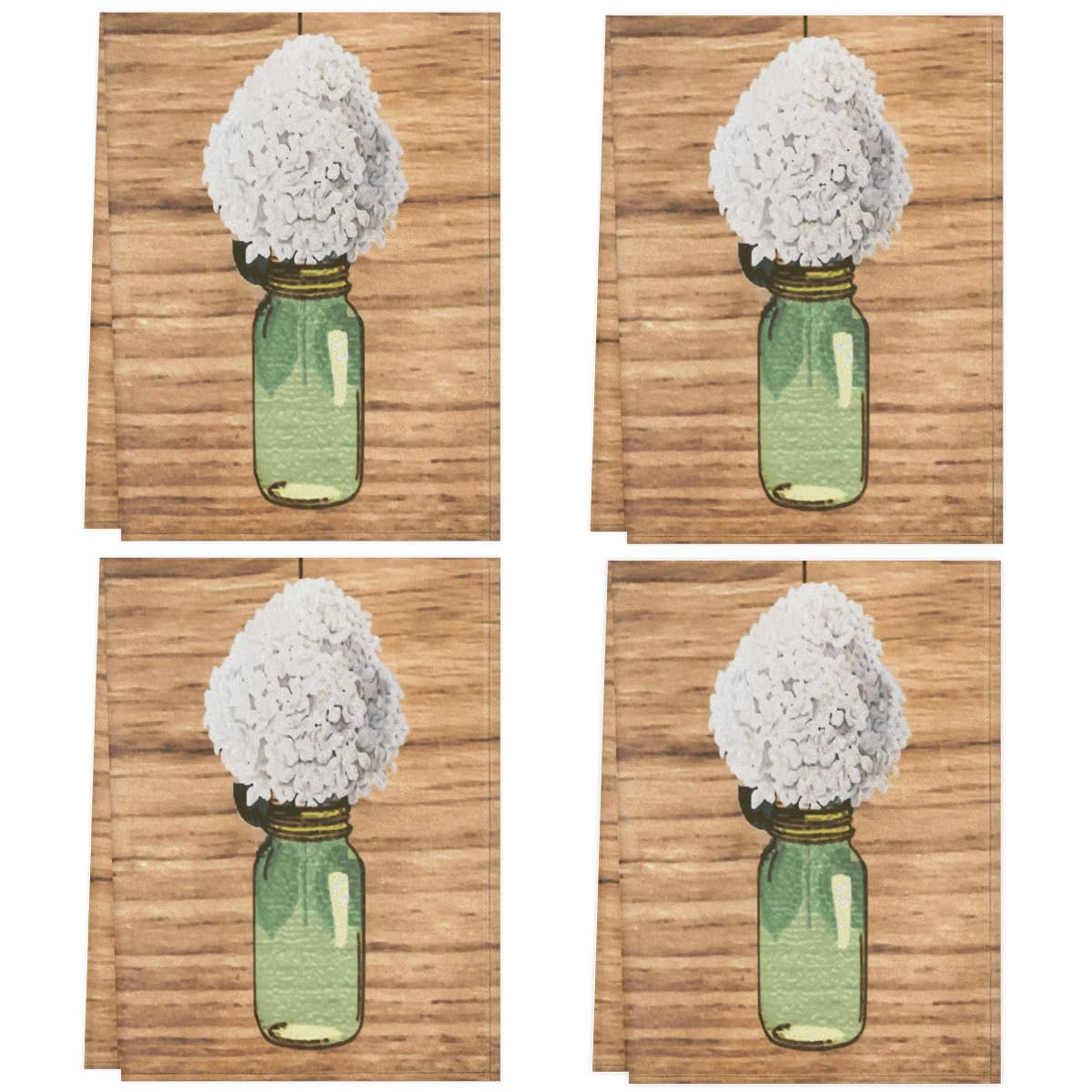 Set di 4 strofinacci da cucina con ortensia, motivo botanico