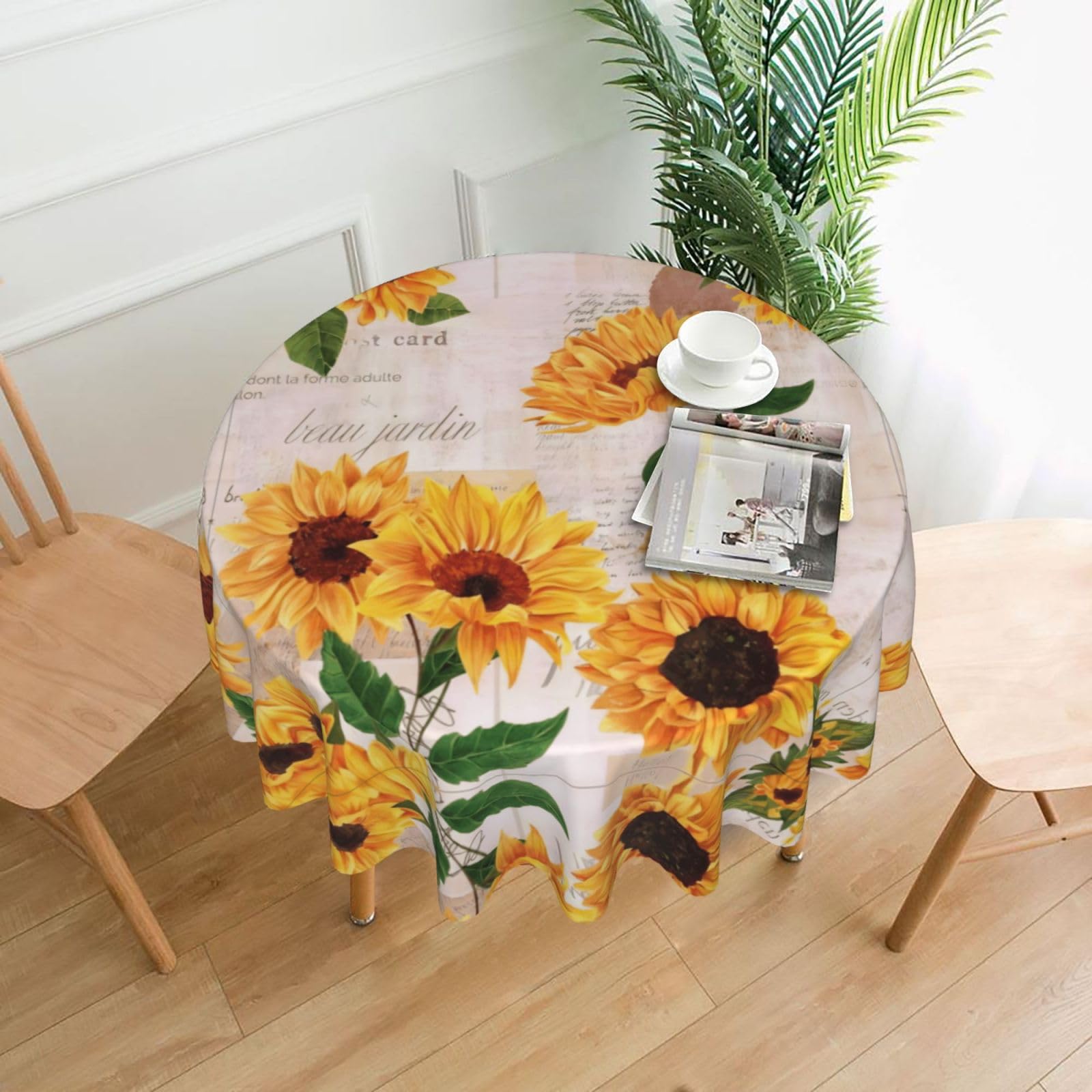 HLSBSSL Sunflower Printed round decorative tablecloth, 60 inches, suitable for various tables in the living room, dining room, coffee table, etc.