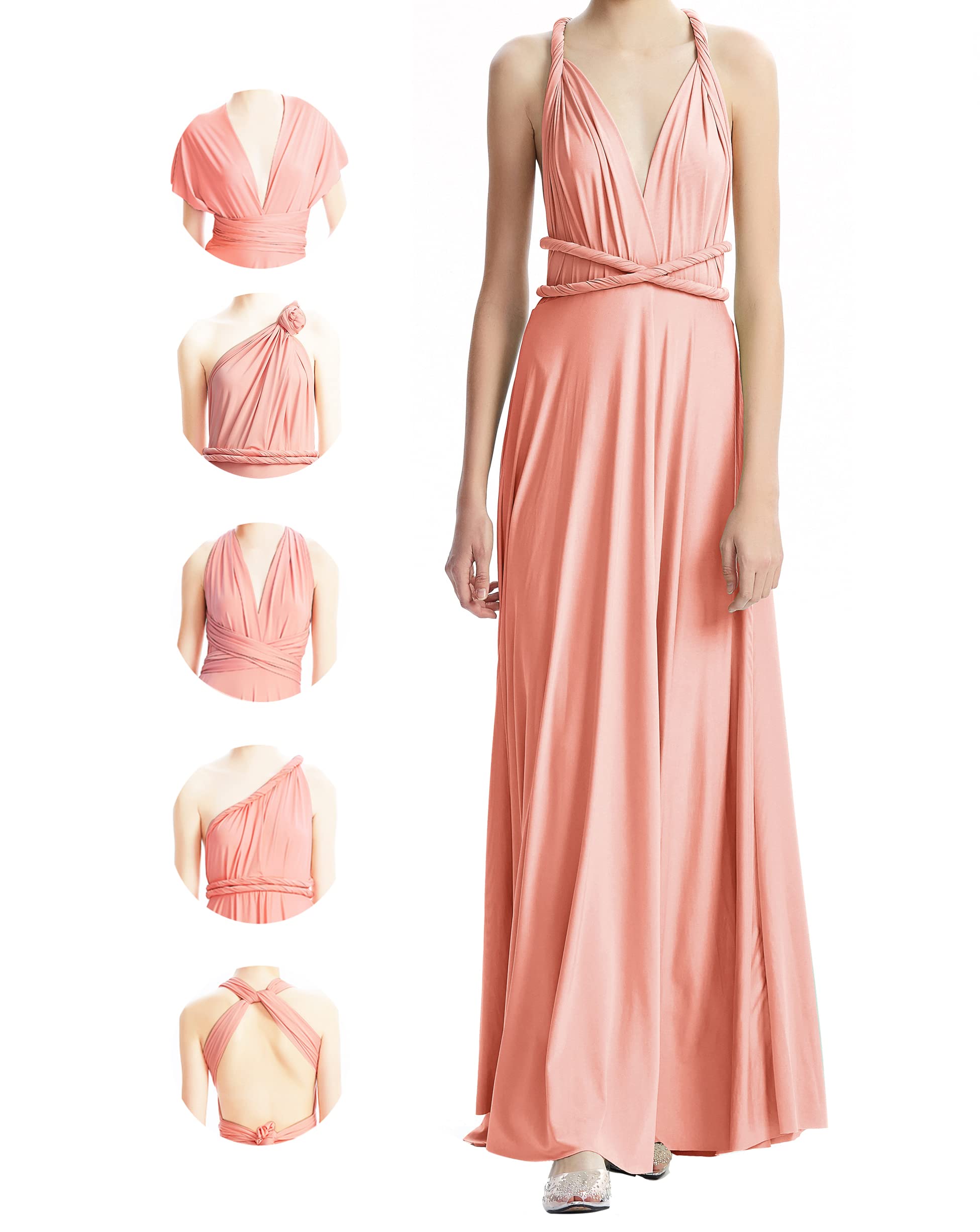 Infiwing Women's Peach Coral Multiway Bridesmaid Dresses,Infinity Dress For Plus Size Maxi Long Floor Length,Convertible Dress