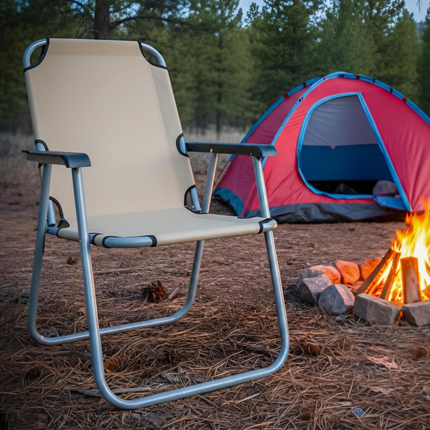 HACER Camping Chair Foldable with Arm Rest Portable & Lightweight Folding Fishing Chairs for Outdoor Garden and Beach Picnic Travelling Hiking (Large,Khaki)-image-48