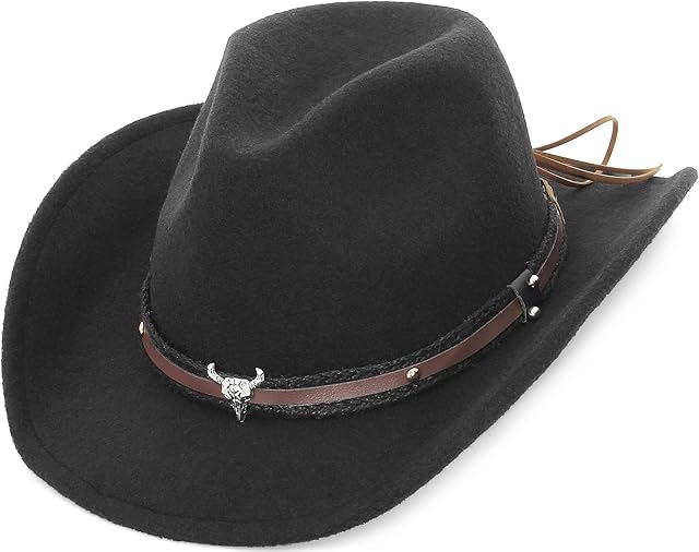 EOZY Wool Felt Cowboy Hats for Men Women Classic Roll Up Brim Fedora Cowgirl Hat Western Cowboy Hat