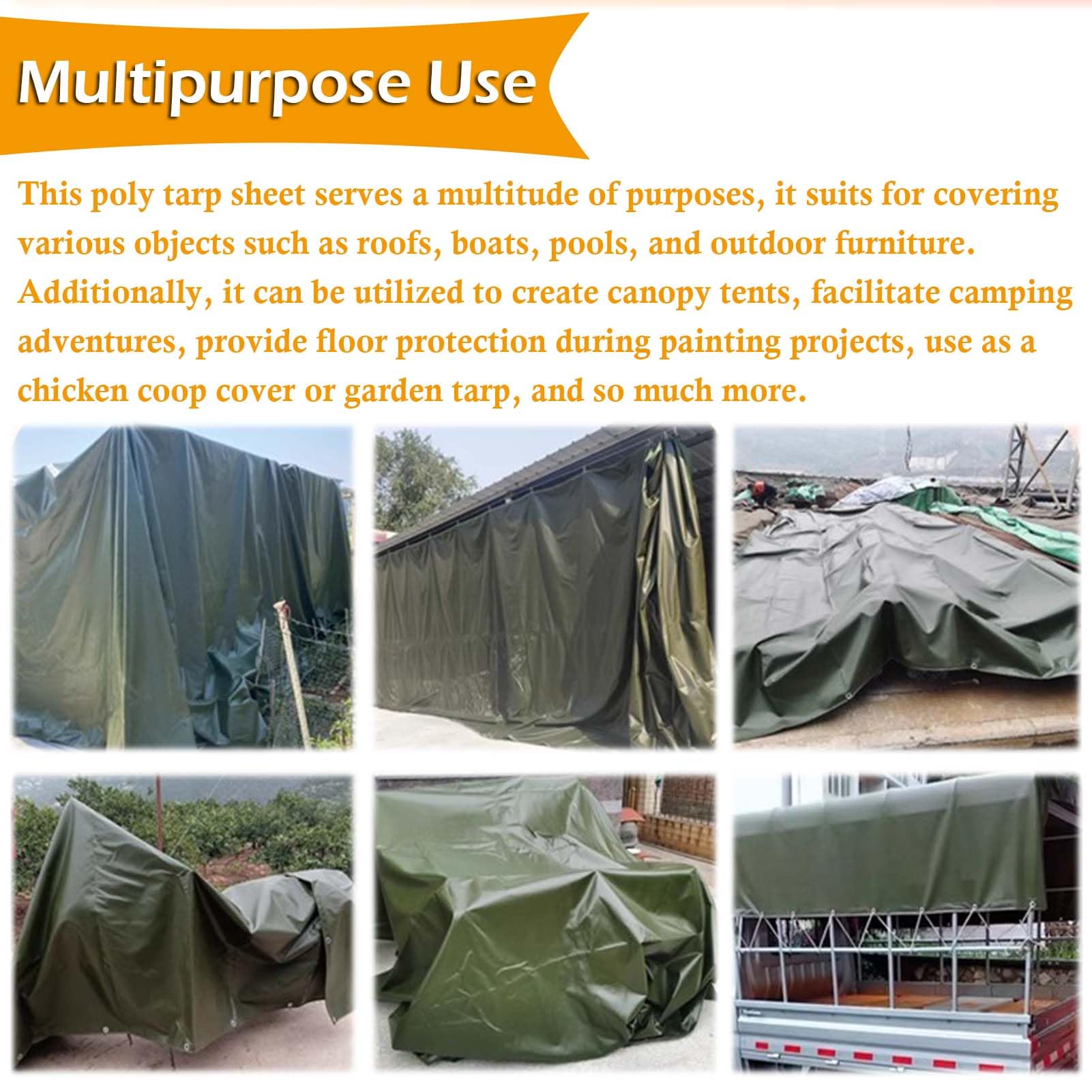 SRHIMEOS 4x4m 14mil Thick Tarps Heavy Duty, Multi-Purpose Waterproof - View #2