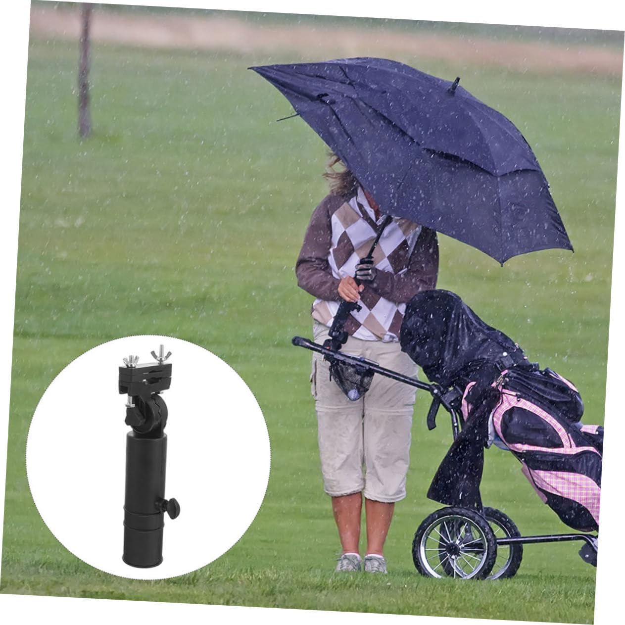 TOYANDONA Soporte para Paraguas de Carrito de Golf Ajustable de Plástico Negro, Accesorio Multiusos Pinzas para Uso en Golf, Paquete de 2 Piezas