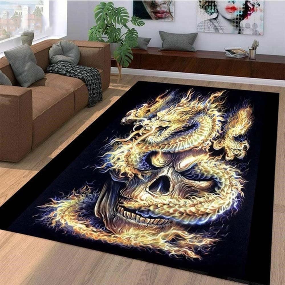 Tapis 3D dragon avec motif de rose grand tapis de plancher pour salon