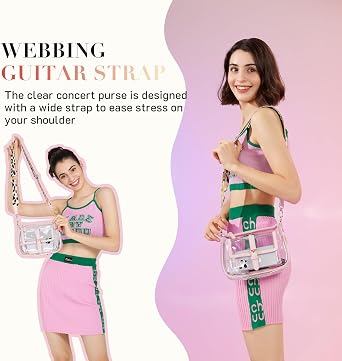 Missnine Clear Bag Stadium Approved PVC Crossbody Purse for Women Transparent Shoulder Concert Bag with Guitar Strap