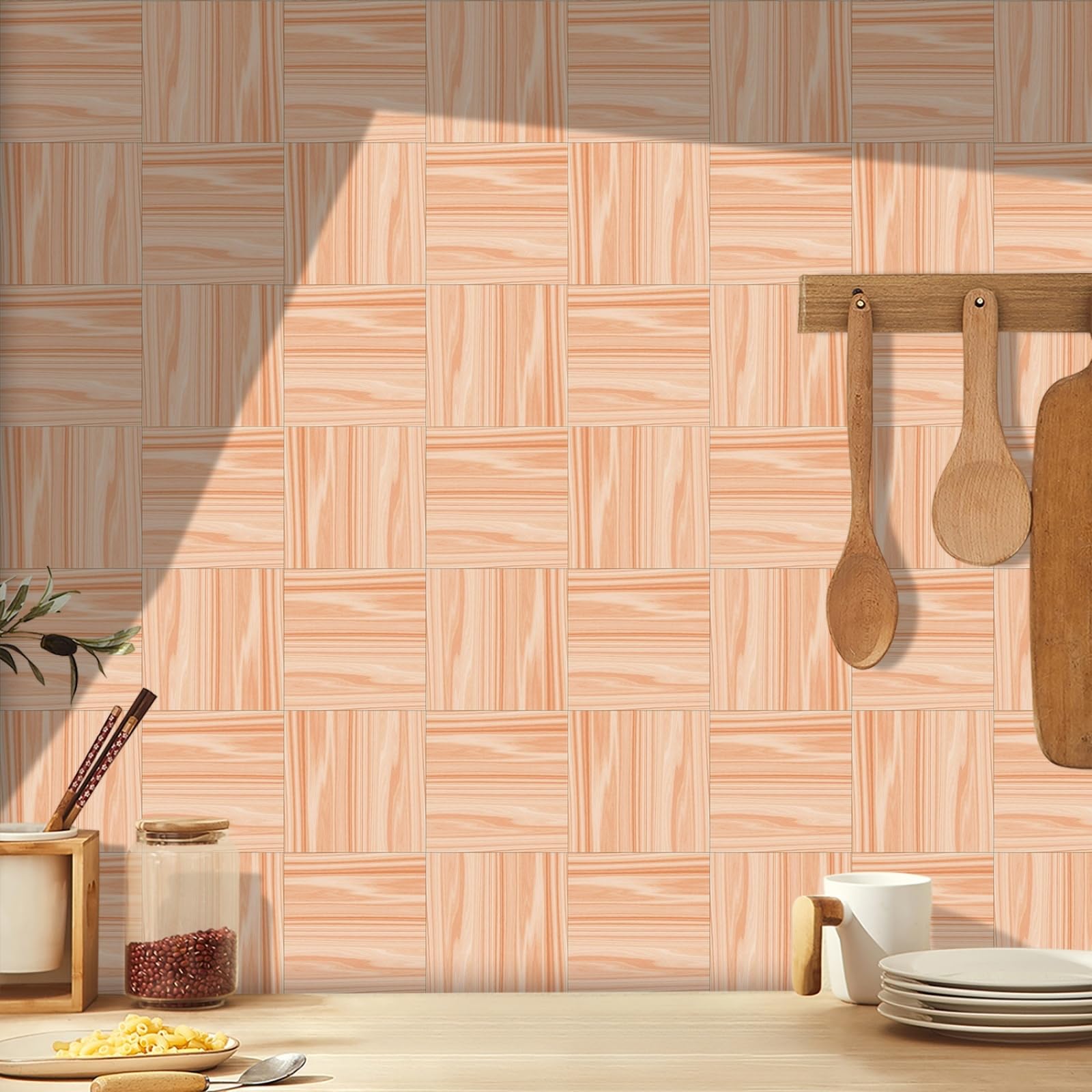 Stick on Tiles Orange Line Tile Stickers for Bathroom Kitchen Backsplash Waterproof Tile Covers for Fireplace Surround Cabinet Furniture Stick on Kitchen Tiles 10x10 cm/10 pcs