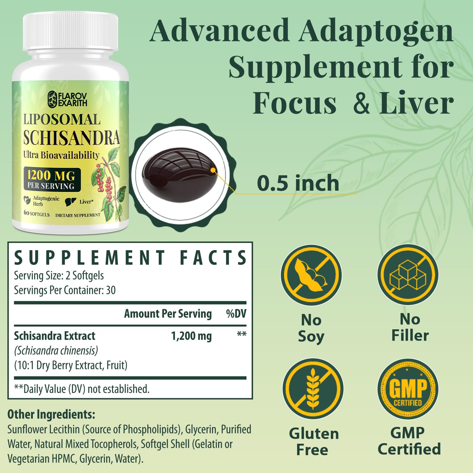 1200mg Liposomal Schisandra– Supports Healthy Cortisol Levels, 60 Softgels — Amazon image 2
