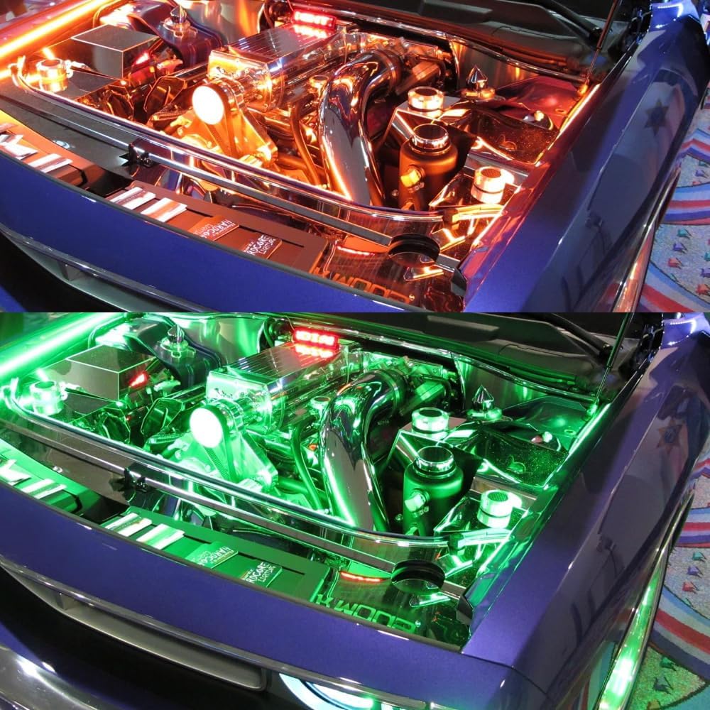 RGB LED Car Engine Bay Lights, 8PCS 4 Inch Under Hood LED Light Bars Kit, APP Bluetooth Control, Music Sync, Waterproof Interior Exterior Lighting for Car Truck Jeep Motorcycle